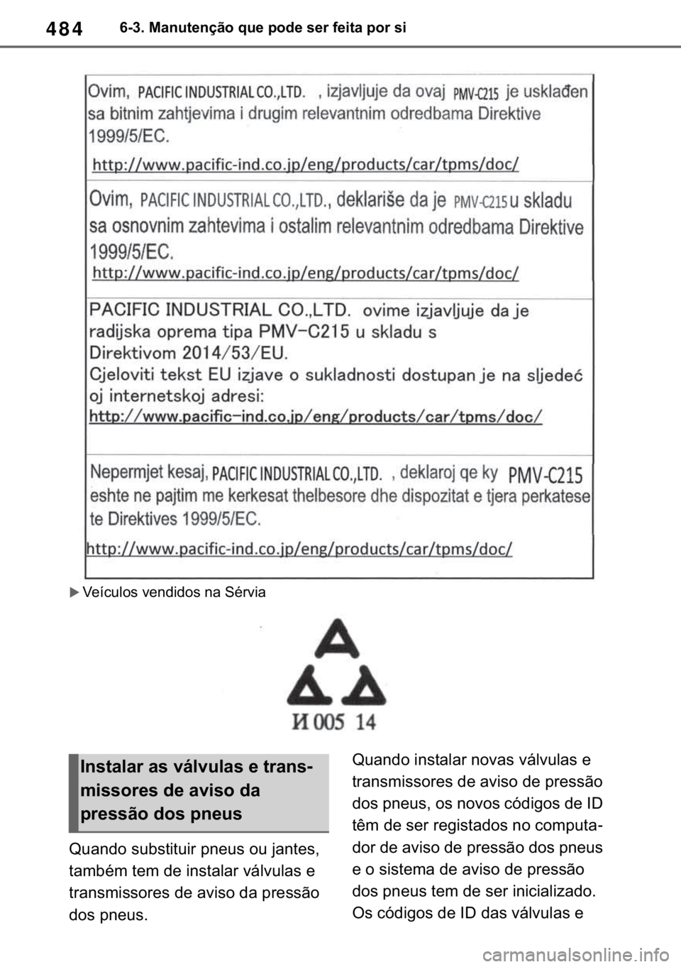 TOYOTA RAV4 2018  Manual de utilização (in Portuguese) 484������0�D�Q�X�W�H�Q�o�m�R��T�X�H��S�R�G�H��V�H�U��I�H�L�W�D��S�R�U��V�L
�X�9�H�t�F�X�O�R�V��Y�H�Q�G�L�G�R�V��Q�D��6�p�U�Y�L�D
�4�X�D�Q�G�R��V�X�E�V�W�L�W�X�L�U��S�Q�H�X�V��R�X��M�