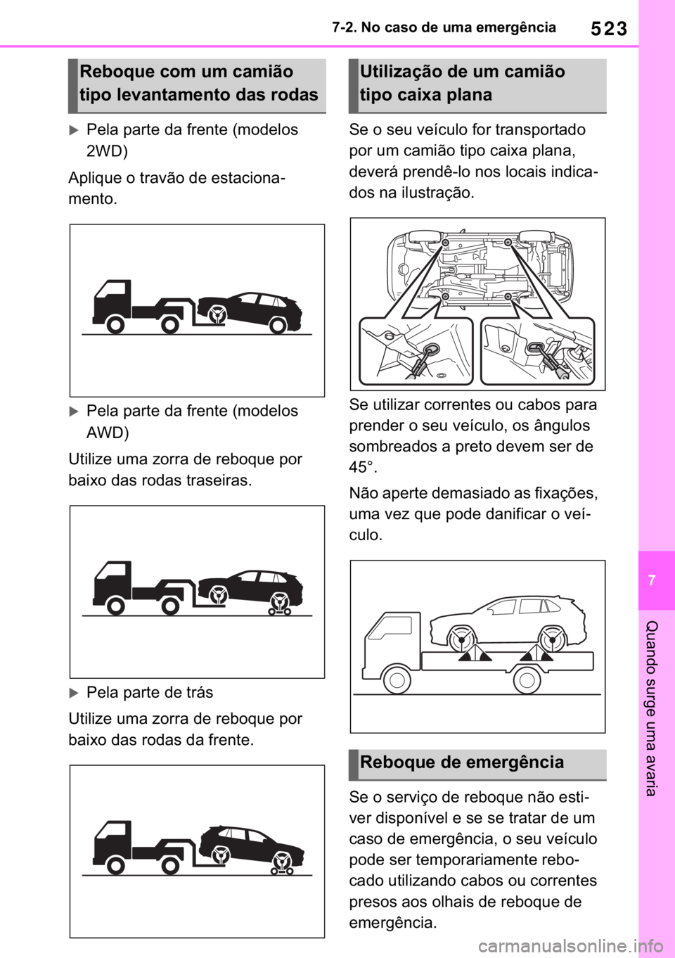 TOYOTA RAV4 2018  Manual de utilização (in Portuguese) 523
� ������1�R��F�D�V�R��G�H��X�P�D��H�P�H�U�J�r�Q�F�L�D
�4�X�D�Q�G�R��V�X�U�J�H��X�P�D��D�Y�D�U�L�D
�X�3�H�O�D��S�D�U�W�H��G�D��I�U�H�Q�W�H���P�R�G�H�O�R�V�
��:��
�$�S�O�L�T�X�