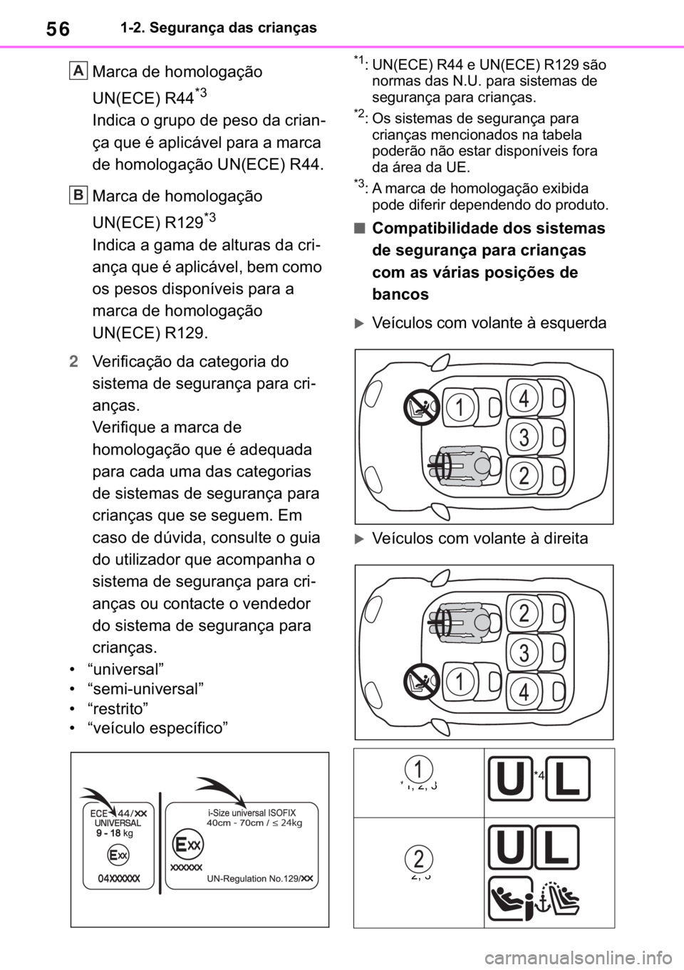 TOYOTA RAV4 2018  Manual de utilização (in Portuguese) 56������6�H�J�X�U�D�Q�o�D��G�D�V��F�U�L�D�Q�o�D�V
�0�D�U�F�D��G�H��K�R�P�R�O�R�J�D�o�m�R�
�8�1��(�&�(���5��
�
�
�,�Q�G�L�F�D��R��J�U�X�S�R��G�H��S�H�V�R��G�D��F�U�L�D�Q�
�o�D��