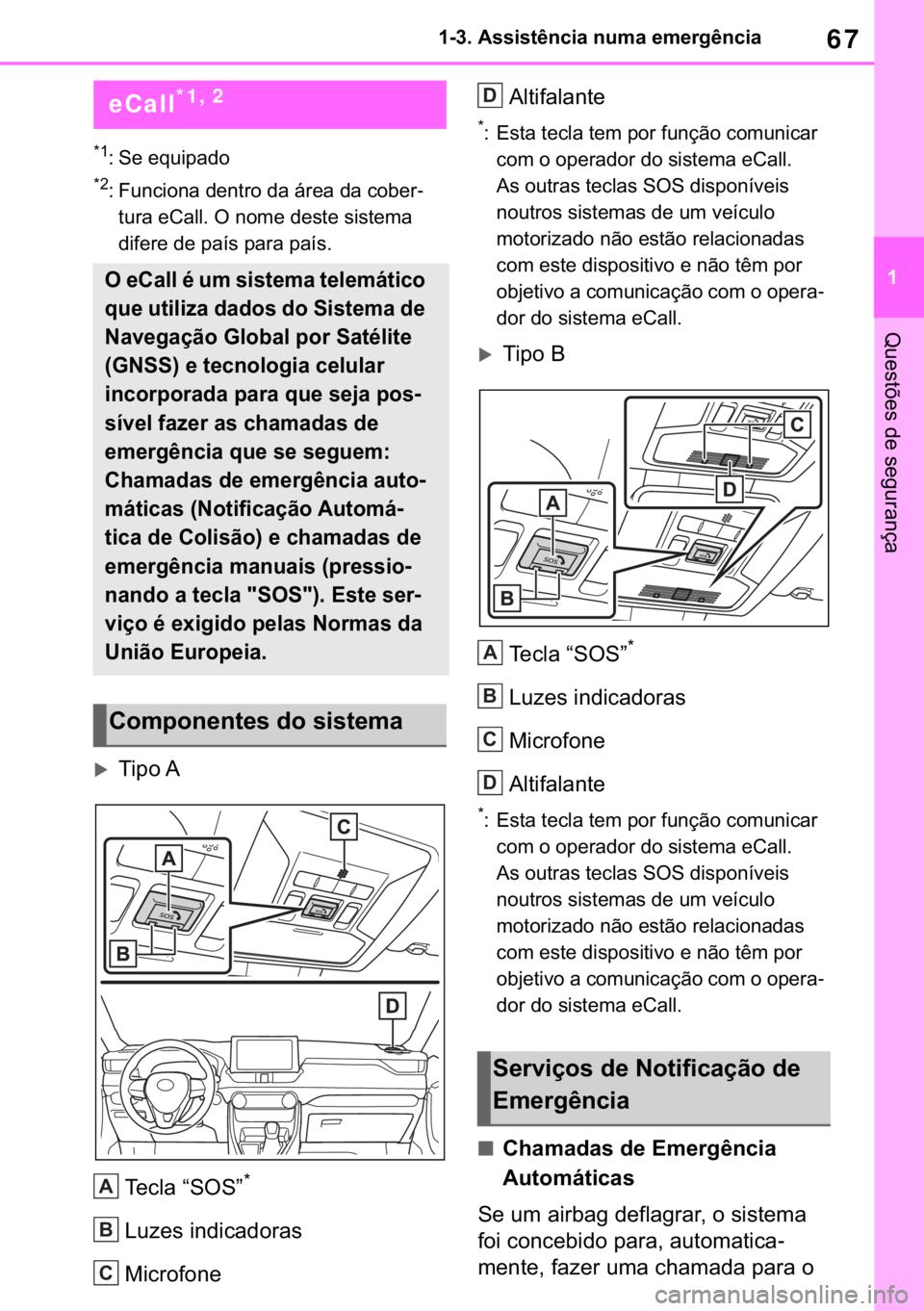 TOYOTA RAV4 2018  Manual de utilização (in Portuguese) 67
� ������$�V�V�L�V�W�r�Q�F�L�D��Q�X�P�D��H�P�H�U�J�r�Q�F�L�D
�4�X�H�V�W�}�H�V��G�H��V�H�J�X�U�D�Q�o�D
�����(�P�H�U�J�H�Q�F�\��D�V�V�L�V�W�D�Q�F�H
�
�� �6�H��H�T�X�L�S�D�G�R
�
�� 