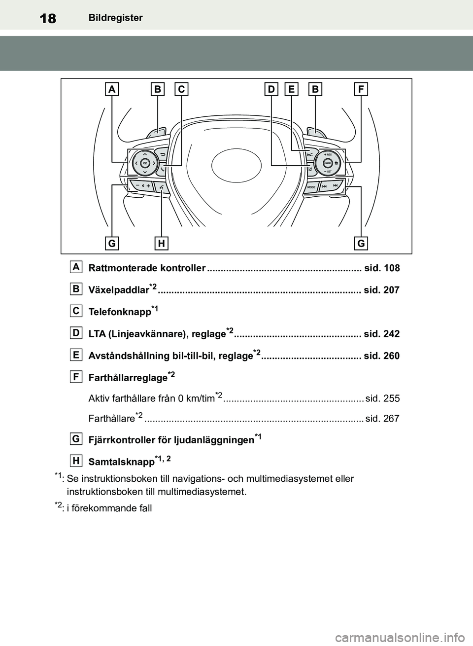 TOYOTA RAV4 2018 Bruksanvisningar (in Swedish) 18Bildregister
Rattmonterade kontroller ......................................................... sid. 108
Växelpaddlar
*2........................................................................... s TOYOTA RAV4 2018 Bruksanvisningar (in Swedish) 18Bildregister
Rattmonterade kontroller ......................................................... sid. 108
Växelpaddlar
*2........................................................................... s
