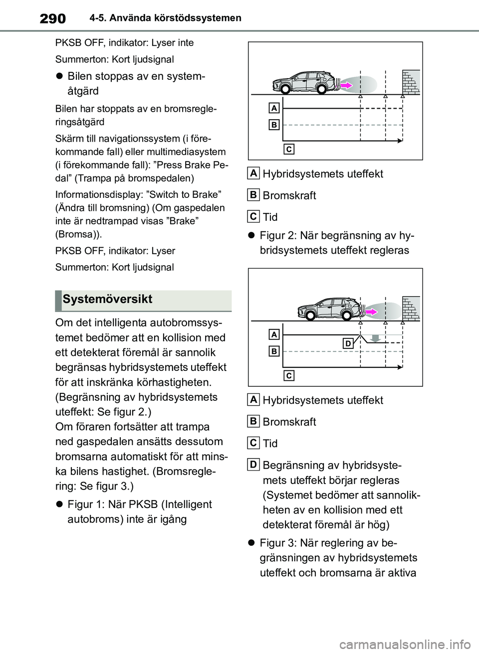 TOYOTA RAV4 2018 Bruksanvisningar (in Swedish) 2904-5. Använda körstödssystemen
PKSB OFF, indikator: Lyser inte
Summerton: Kort ljudsignal
Bilen stoppas av en system-
åtgärd
Bilen har stoppats av en bromsregle-
ringsåtgärd
Skärm till n TOYOTA RAV4 2018 Bruksanvisningar (in Swedish) 2904-5. Använda körstödssystemen
PKSB OFF, indikator: Lyser inte
Summerton: Kort ljudsignal
Bilen stoppas av en system-
åtgärd
Bilen har stoppats av en bromsregle-
ringsåtgärd
Skärm till n