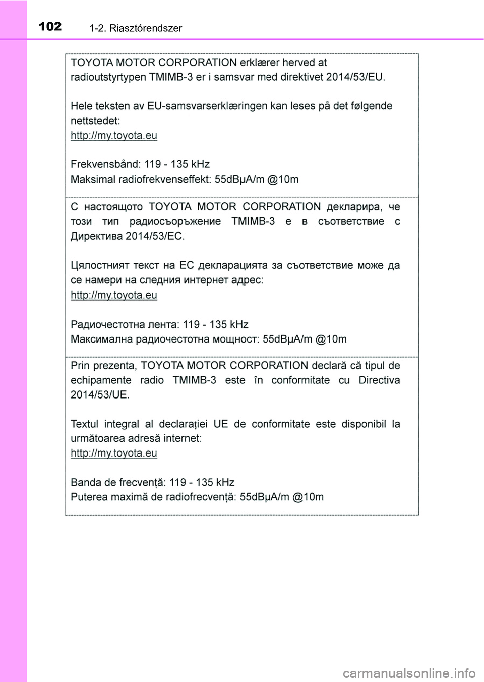 TOYOTA RAV4 2017 Kezelési útmutató (in Hungarian) 1021-2. Riasztórendszer TOYOTA RAV4 2017 Kezelési útmutató (in Hungarian) 1021-2. Riasztórendszer