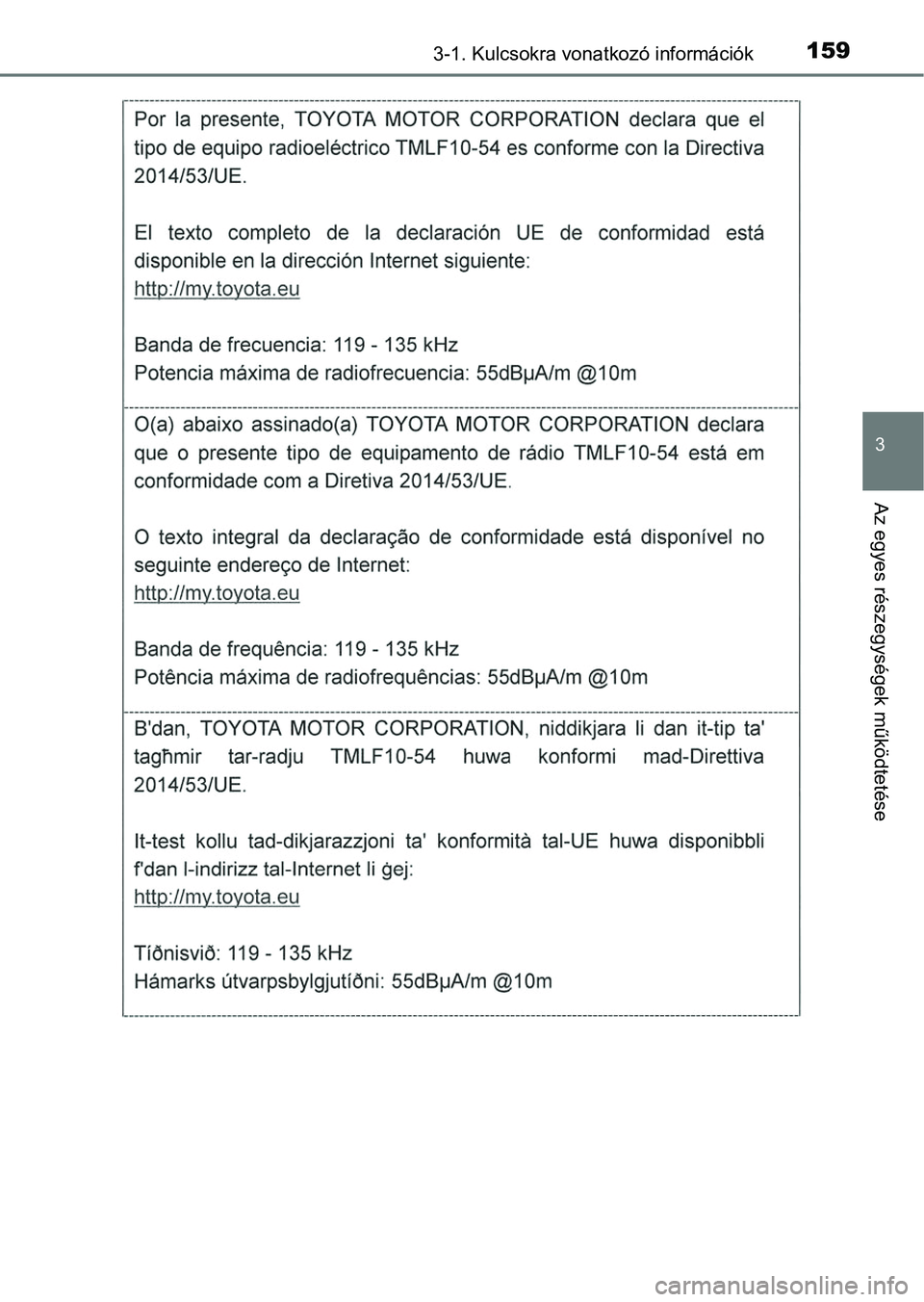 TOYOTA RAV4 2017  Kezelési útmutató (in Hungarian) 1593-1. Kulcsokra vonatkozó információk
3
Az egyes részegységek működtetése 