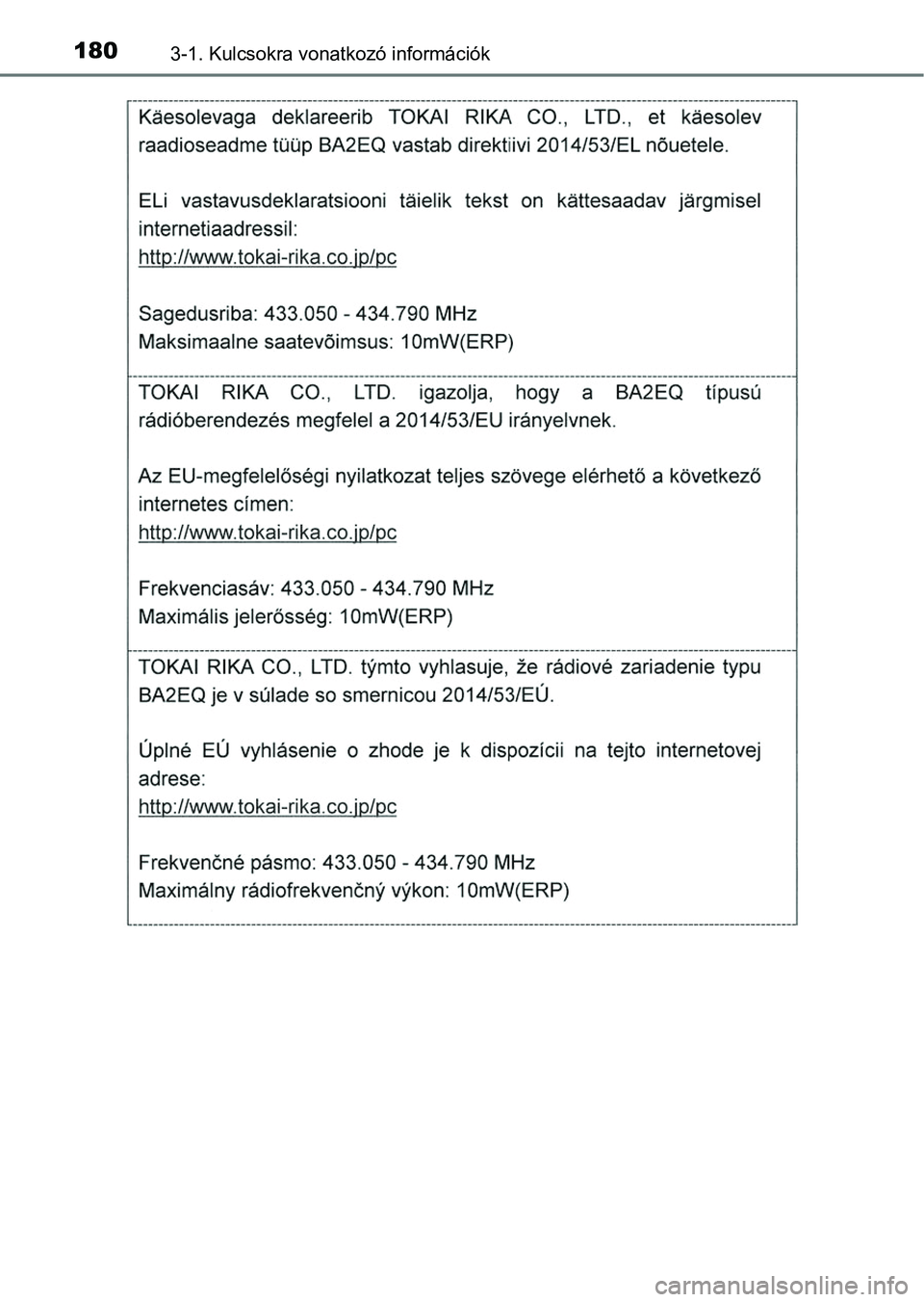 TOYOTA RAV4 2017 Kezelési útmutató (in Hungarian) 1803-1. Kulcsokra vonatkozó információk TOYOTA RAV4 2017 Kezelési útmutató (in Hungarian) 1803-1. Kulcsokra vonatkozó információk