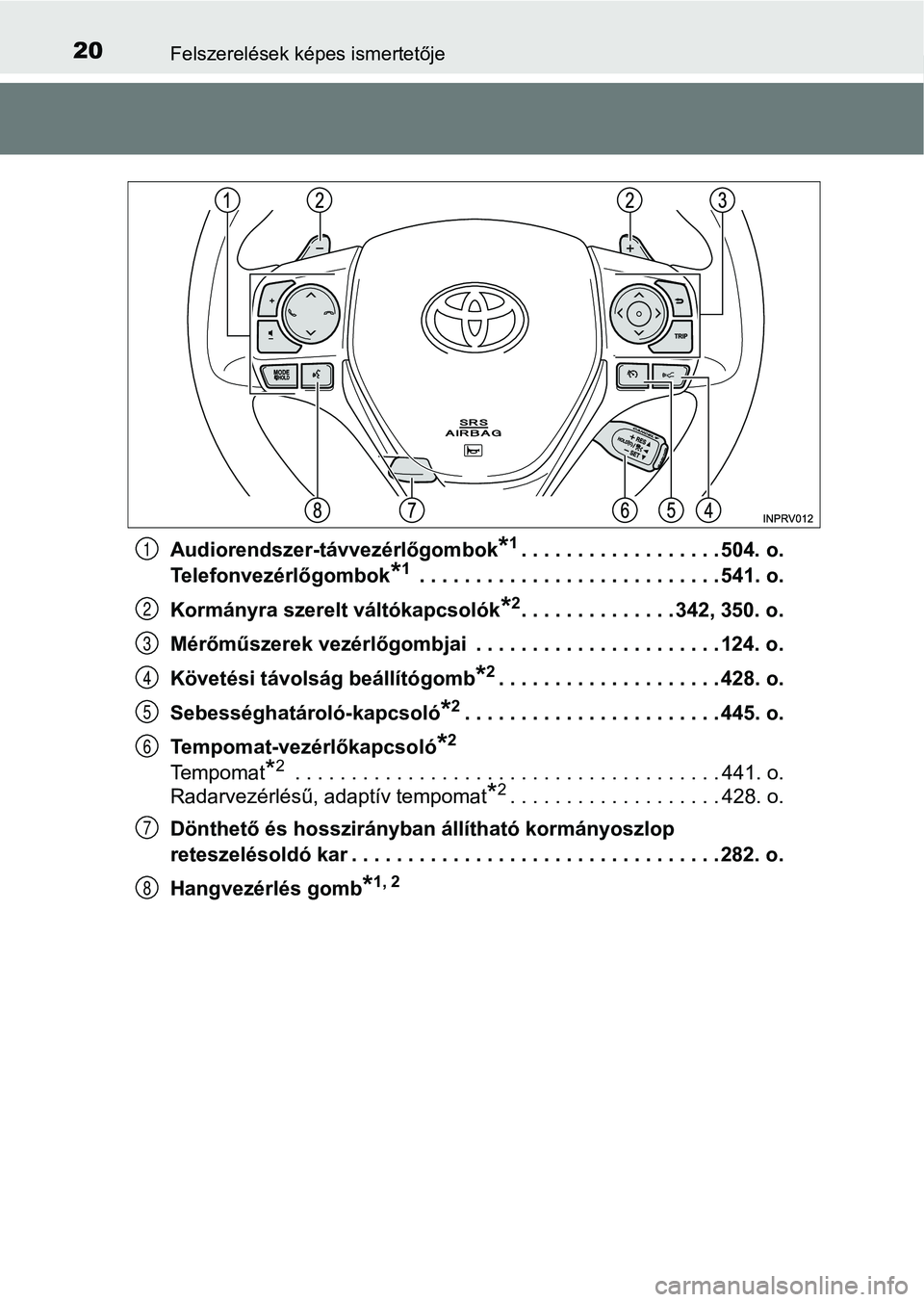 TOYOTA RAV4 2017 Kezelési útmutató (in Hungarian) 20Felszerelések képes ismertetője
Audiorendszer-távvezérlőgombok*1. . . . . . . . . . . . . . . . . . 504. o.
Telefonvezérlőgombok
*1 . . . . . . . . . . . . . . . . . . . . . . . . . . . 541. TOYOTA RAV4 2017 Kezelési útmutató (in Hungarian) 20Felszerelések képes ismertetője
Audiorendszer-távvezérlőgombok*1. . . . . . . . . . . . . . . . . . 504. o.
Telefonvezérlőgombok
*1 . . . . . . . . . . . . . . . . . . . . . . . . . . . 541.