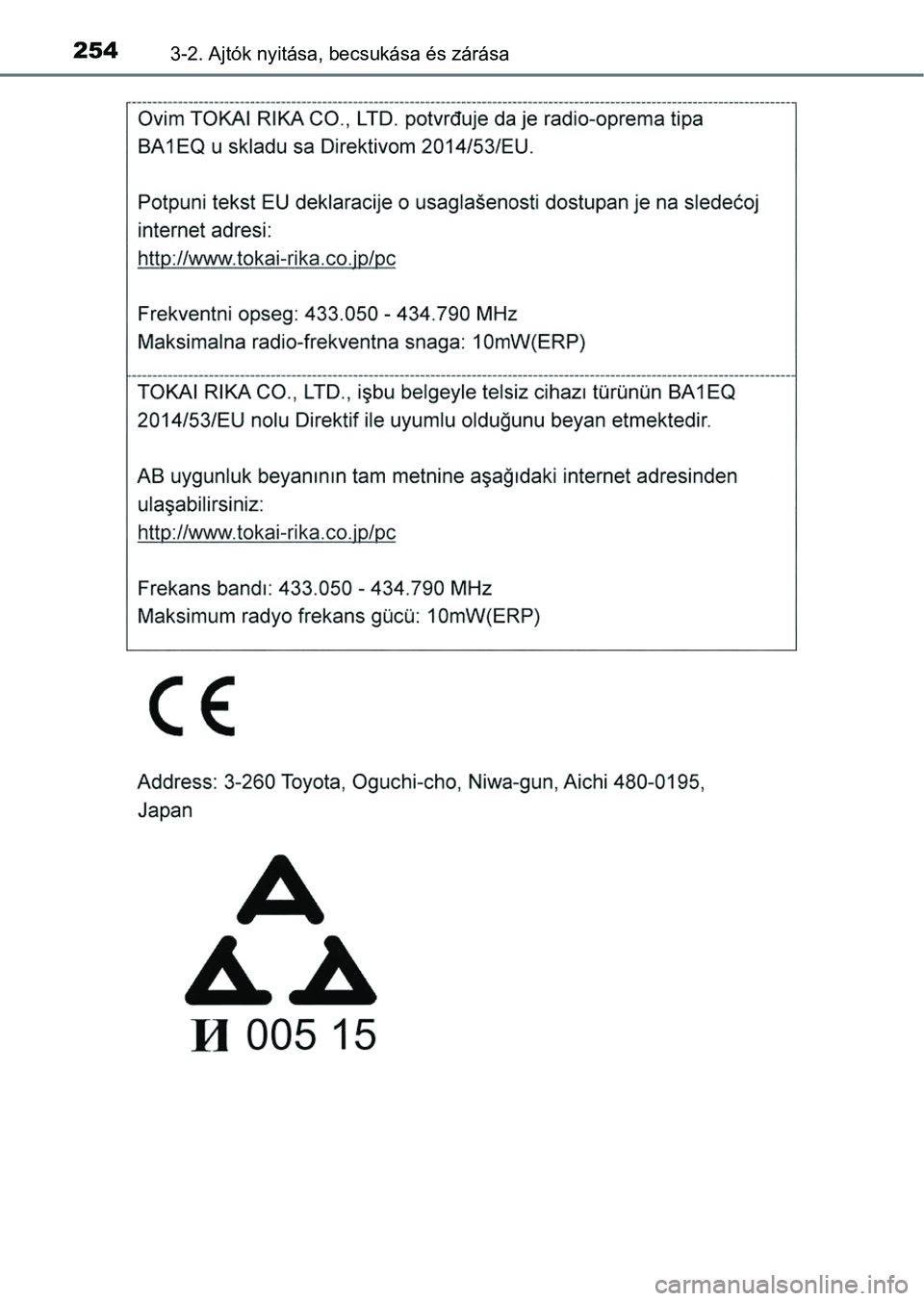 TOYOTA RAV4 2017  Kezelési útmutató (in Hungarian) 2543-2. Ajtók nyitása, becsukása és zárása 