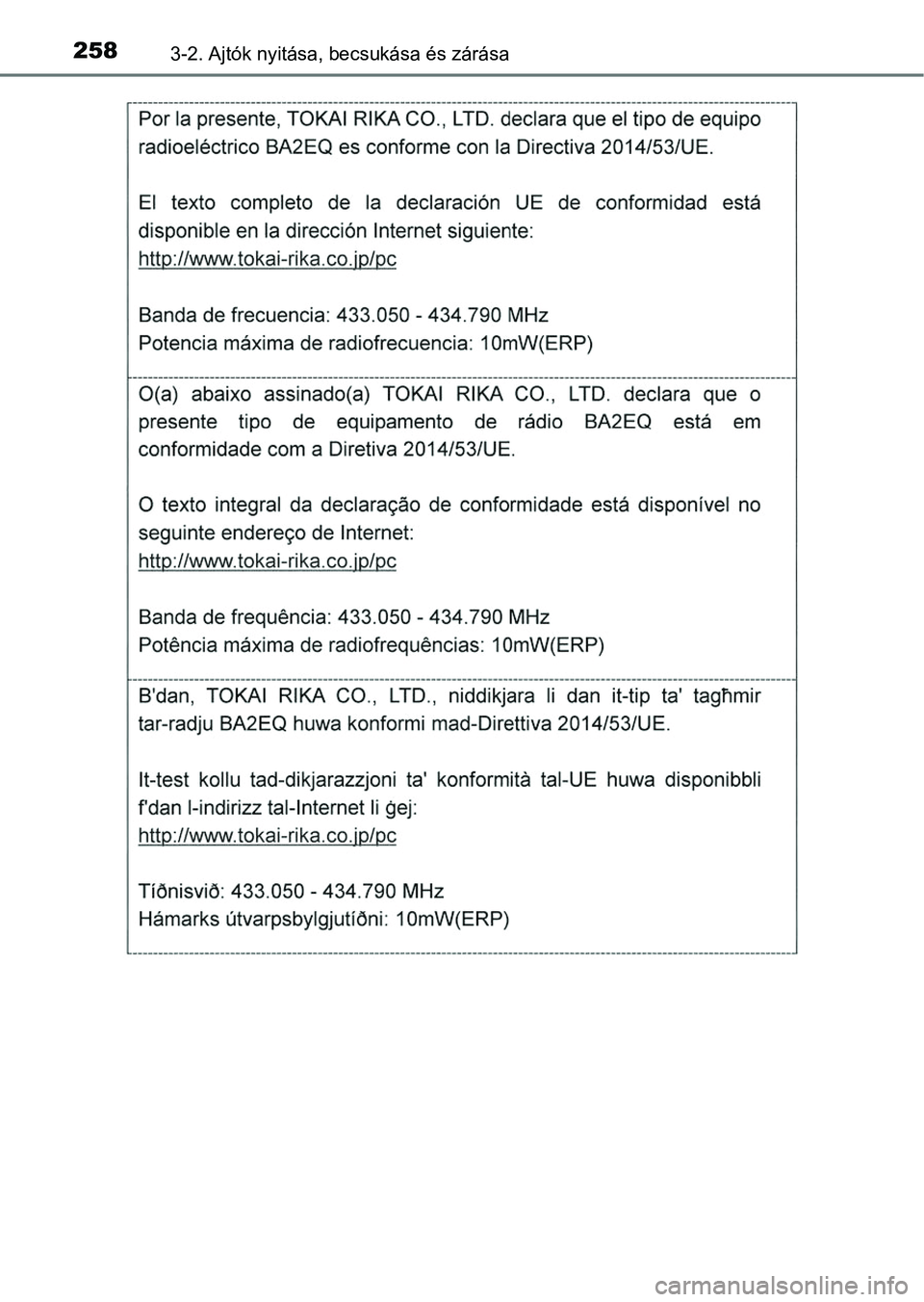 TOYOTA RAV4 2017  Kezelési útmutató (in Hungarian) 2583-2. Ajtók nyitása, becsukása és zárása 