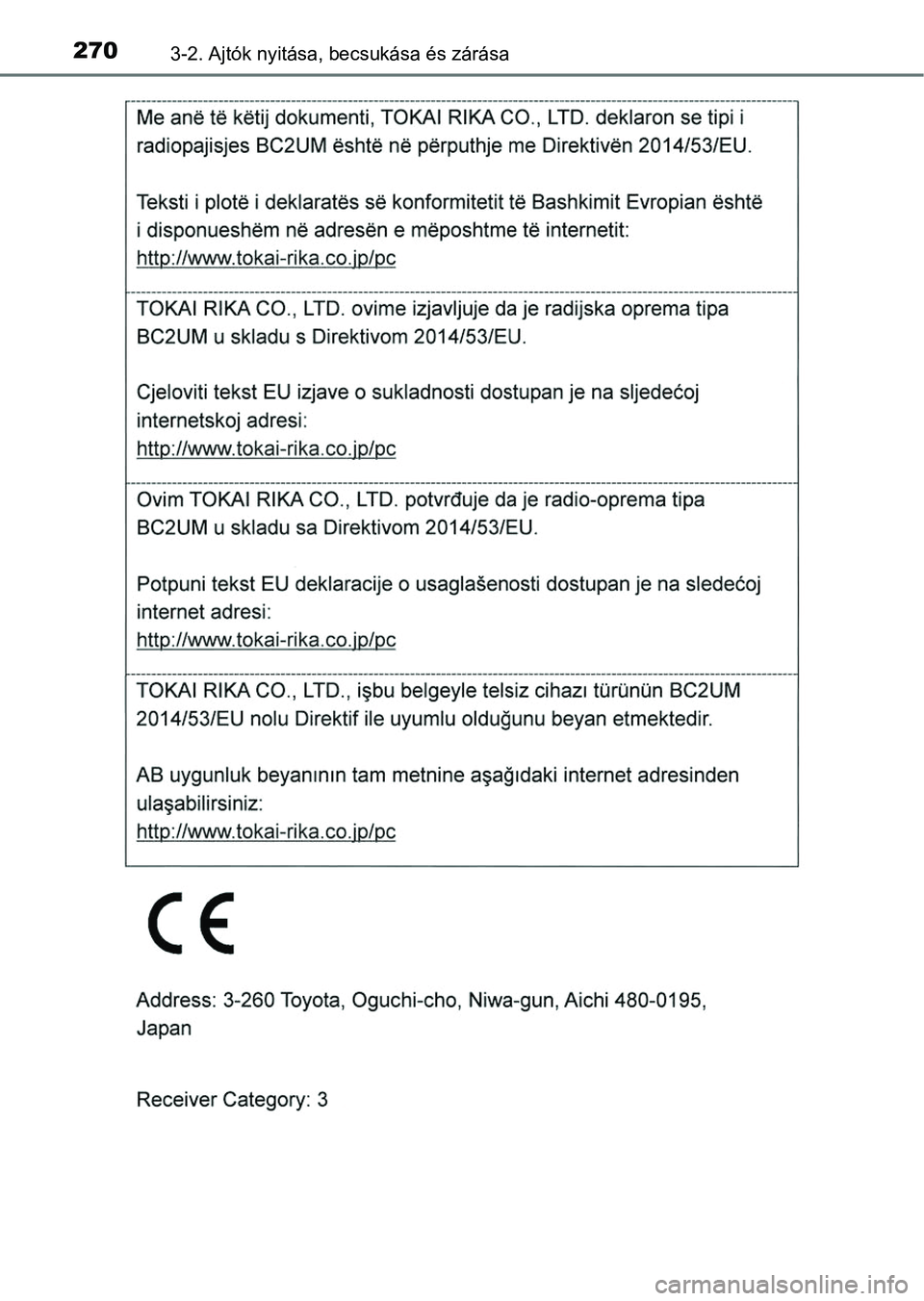 TOYOTA RAV4 2017  Kezelési útmutató (in Hungarian) 2703-2. Ajtók nyitása, becsukása és zárása 