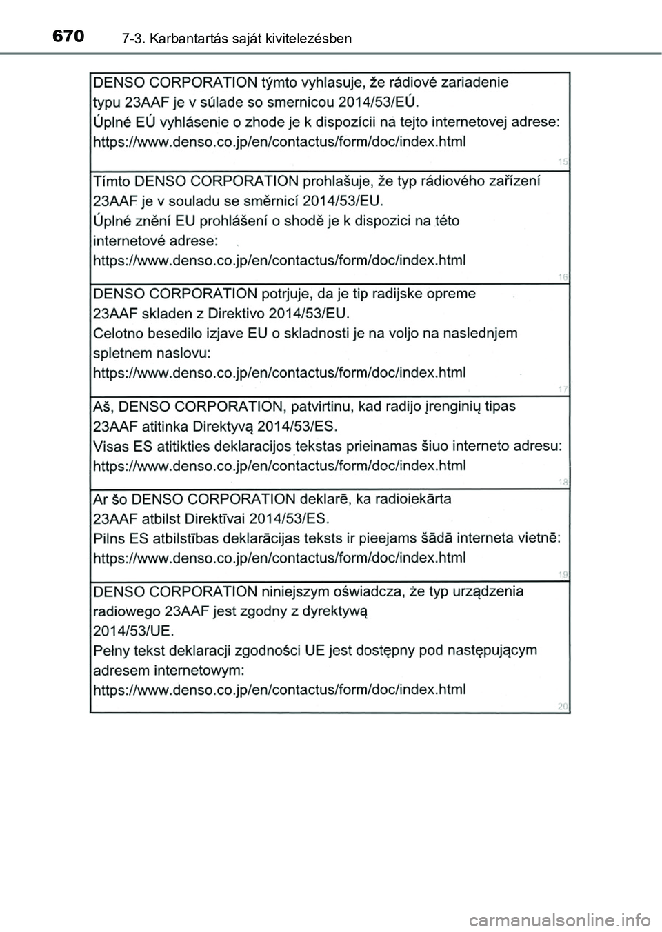 TOYOTA RAV4 2017  Kezelési útmutató (in Hungarian) 6707-3. Karbantartás saját kivitelezésben 