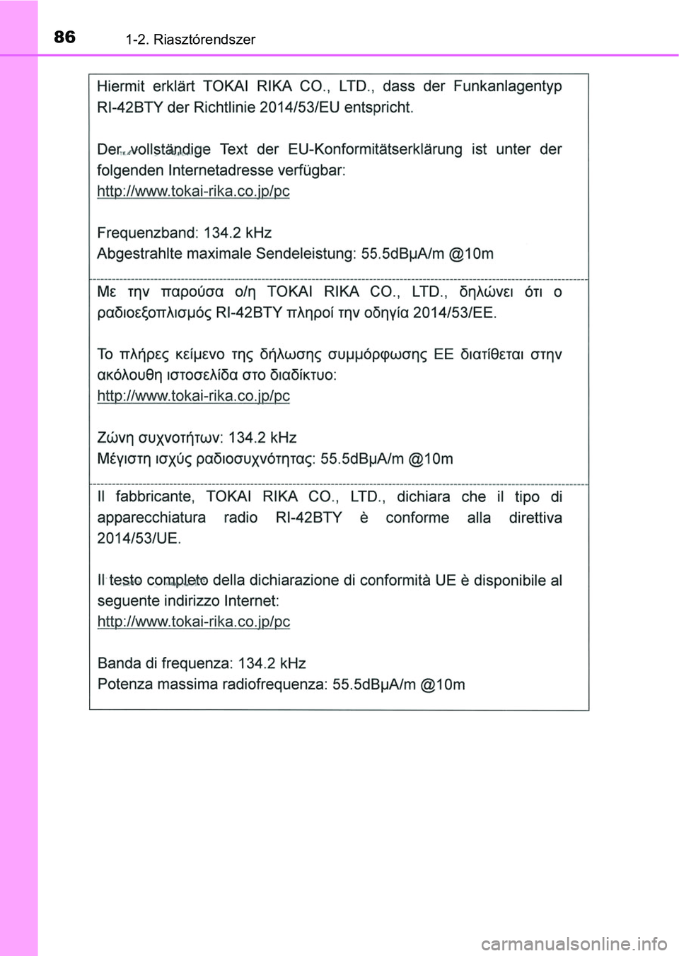 TOYOTA RAV4 2017  Kezelési útmutató (in Hungarian) 861-2. Riasztórendszer 