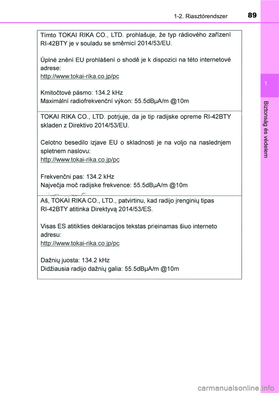 TOYOTA RAV4 2017  Kezelési útmutató (in Hungarian) 891-2. Riasztórendszer
1
Biztonság és védelem 