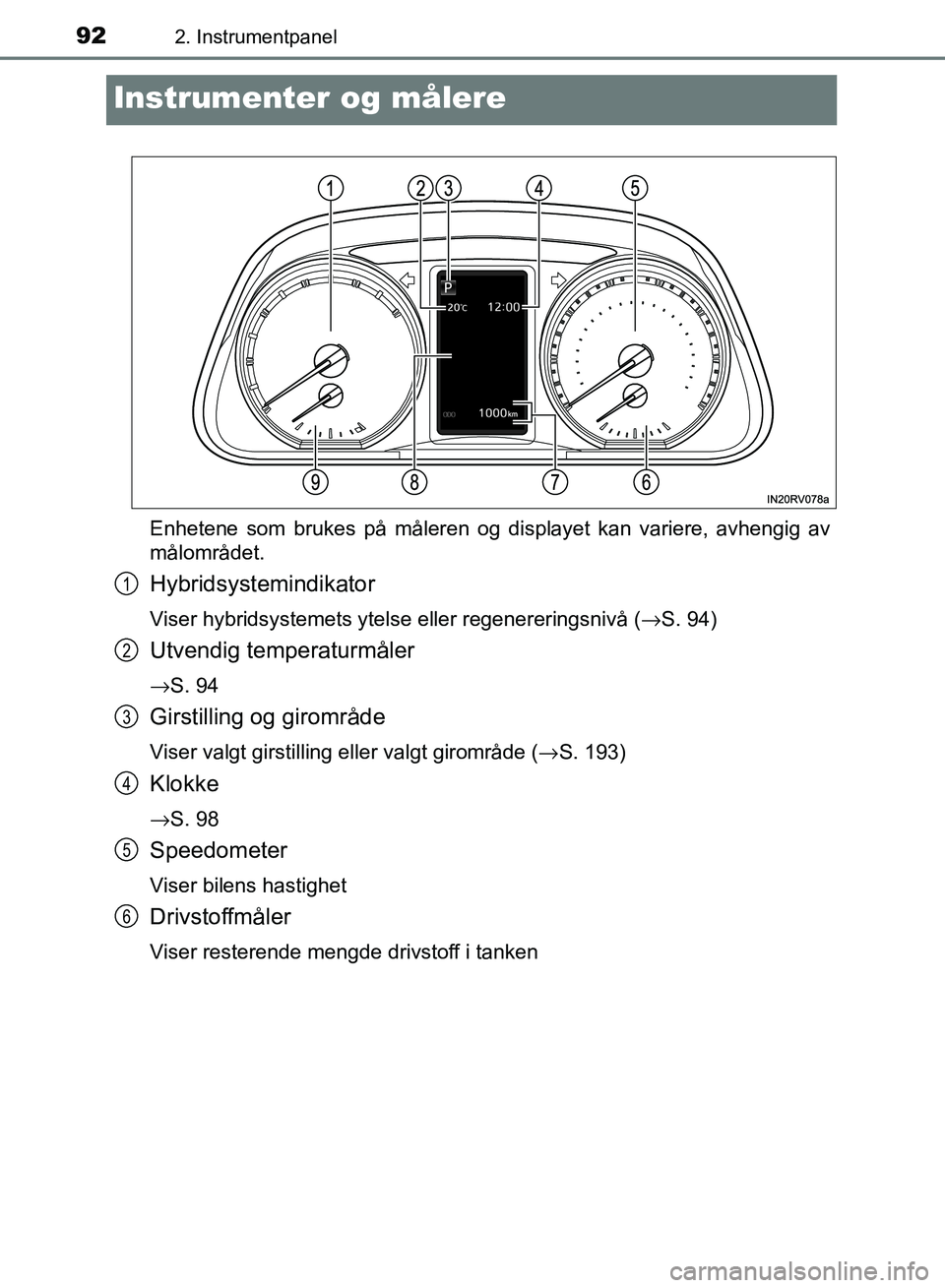 TOYOTA RAV4 2017 Instruksjoner for bruk (in Norwegian) 922. Instrumentpanel
OM42B82NO
Instrumenter og målere
Enhetene som brukes på måleren og displayet kan variere, avhengig av
målområdet.
Hybridsystemindikator
Viser hybridsystemets ytelse eller reg TOYOTA RAV4 2017 Instruksjoner for bruk (in Norwegian) 922. Instrumentpanel
OM42B82NO
Instrumenter og målere
Enhetene som brukes på måleren og displayet kan variere, avhengig av
målområdet.
Hybridsystemindikator
Viser hybridsystemets ytelse eller reg