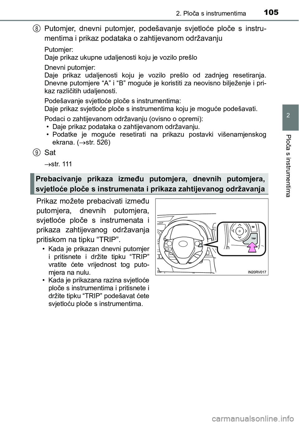 TOYOTA RAV4 2016 Upute Za Rukovanje (in Croatian) 1052. Ploča s instrumentima
2
Ploča s instrumentima
Putomjer, dnevni putomjer, podešavanje svjetloće ploče s instru-
mentima i prikaz podataka o zahtijevanom održavanju
Putomjer:
<0027004 TOYOTA RAV4 2016 Upute Za Rukovanje (in Croatian) 1052. Ploča s instrumentima
2
Ploča s instrumentima
Putomjer, dnevni putomjer, podešavanje svjetloće ploče s instru-
mentima i prikaz podataka o zahtijevanom održavanju
Putomjer:
<0027004