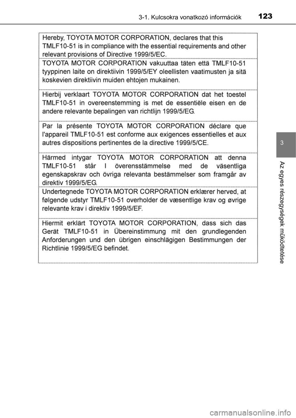 TOYOTA RAV4 2016  Kezelési útmutató (in Hungarian) 1233-1. Kulcsokra vonatkozó információk
3
Az egyes részegységek működtetése 