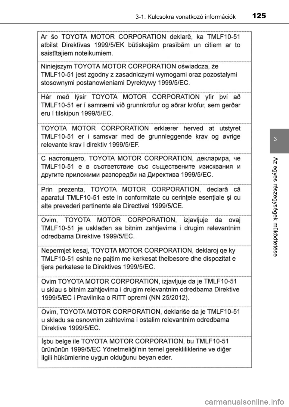TOYOTA RAV4 2016  Kezelési útmutató (in Hungarian) 1253-1. Kulcsokra vonatkozó információk
3
Az egyes részegységek működtetése 