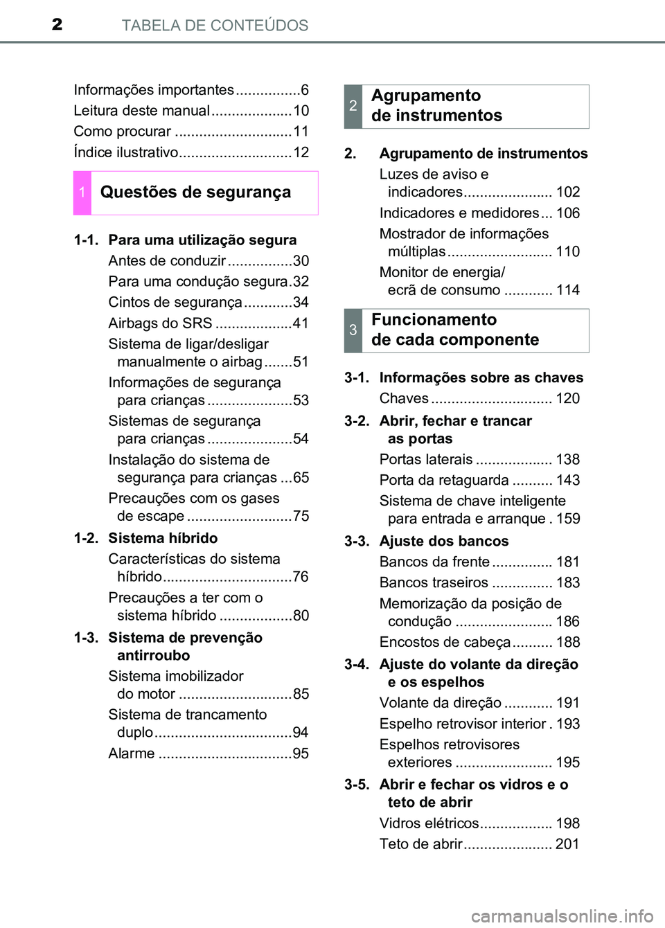 TOYOTA RAV4 2016 Manual de utilização (in Portuguese) TABELA DE CONTEÚDOS2
Informações importantes ................6
Leitura deste manual ....................10
Como procurar .............................11
Índice ilustrativo......................... TOYOTA RAV4 2016 Manual de utilização (in Portuguese) TABELA DE CONTEÚDOS2
Informações importantes ................6
Leitura deste manual ....................10
Como procurar .............................11
Índice ilustrativo.........................