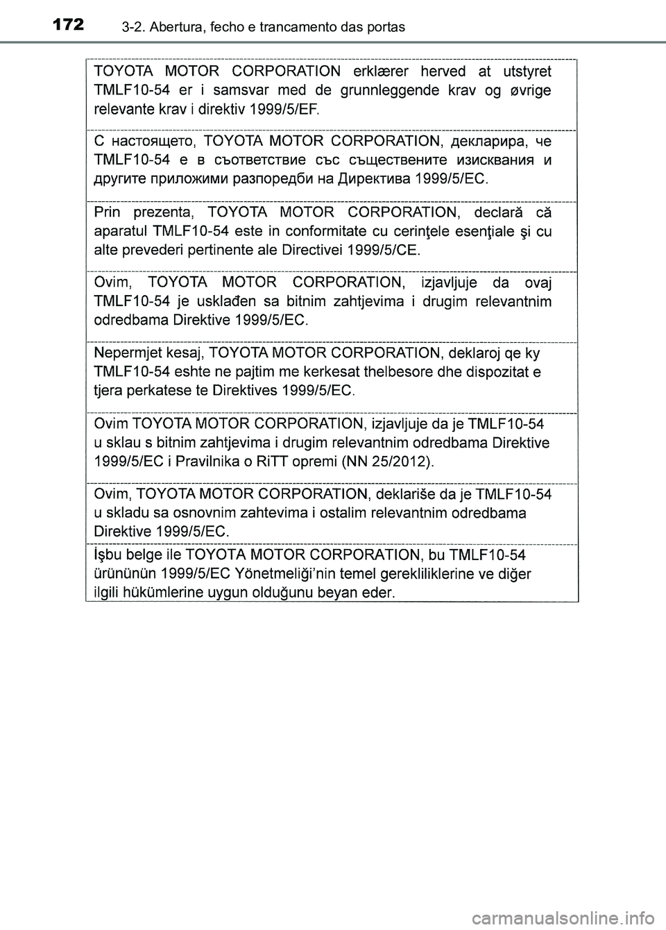 TOYOTA RAV4 2016  Manual de utilização (in Portuguese) 1723-2. Abertura, fecho e trancamento das portas
sec_03-02.fm  Page 172  Thurs day, October 6, 2016  11:52 AM 