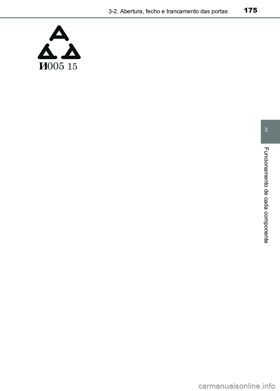TOYOTA RAV4 2016  Manual de utilização (in Portuguese) 1753-2. Abertura, fecho e trancamento das portas
3
Funcionamento de cada componente
sec_03-02.fm  Page 175  Thursday, October 6, 2016  11:52 AM 