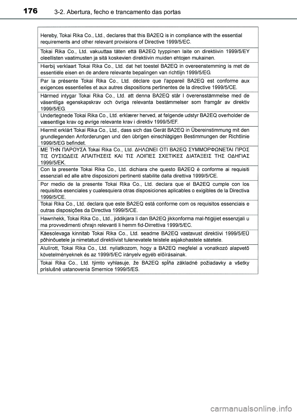 TOYOTA RAV4 2016  Manual de utilização (in Portuguese) 1763-2. Abertura, fecho e trancamento das portas
sec_03-02.fm  Page 176  Thurs day, October 6, 2016  11:52 AM 