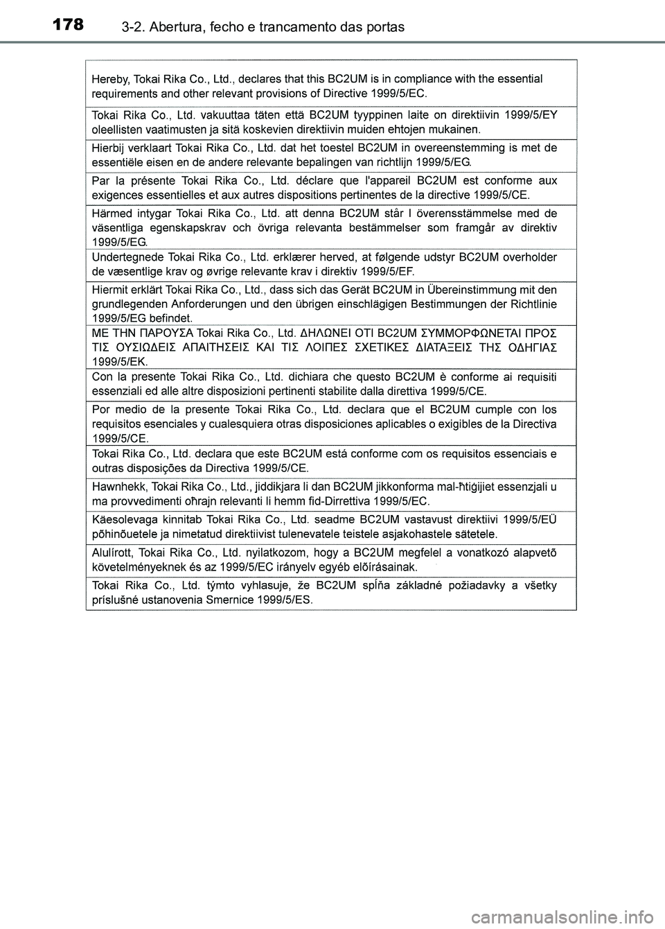 TOYOTA RAV4 2016  Manual de utilização (in Portuguese) 1783-2. Abertura, fecho e trancamento das portas
sec_03-02.fm  Page 178  Thurs day, October 6, 2016  11:52 AM 