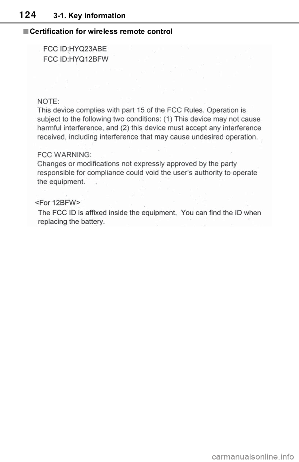 TOYOTA RAV4 HYBRID 2021 User Guide 1243-1. Key information
■Certification for wireless remote control 