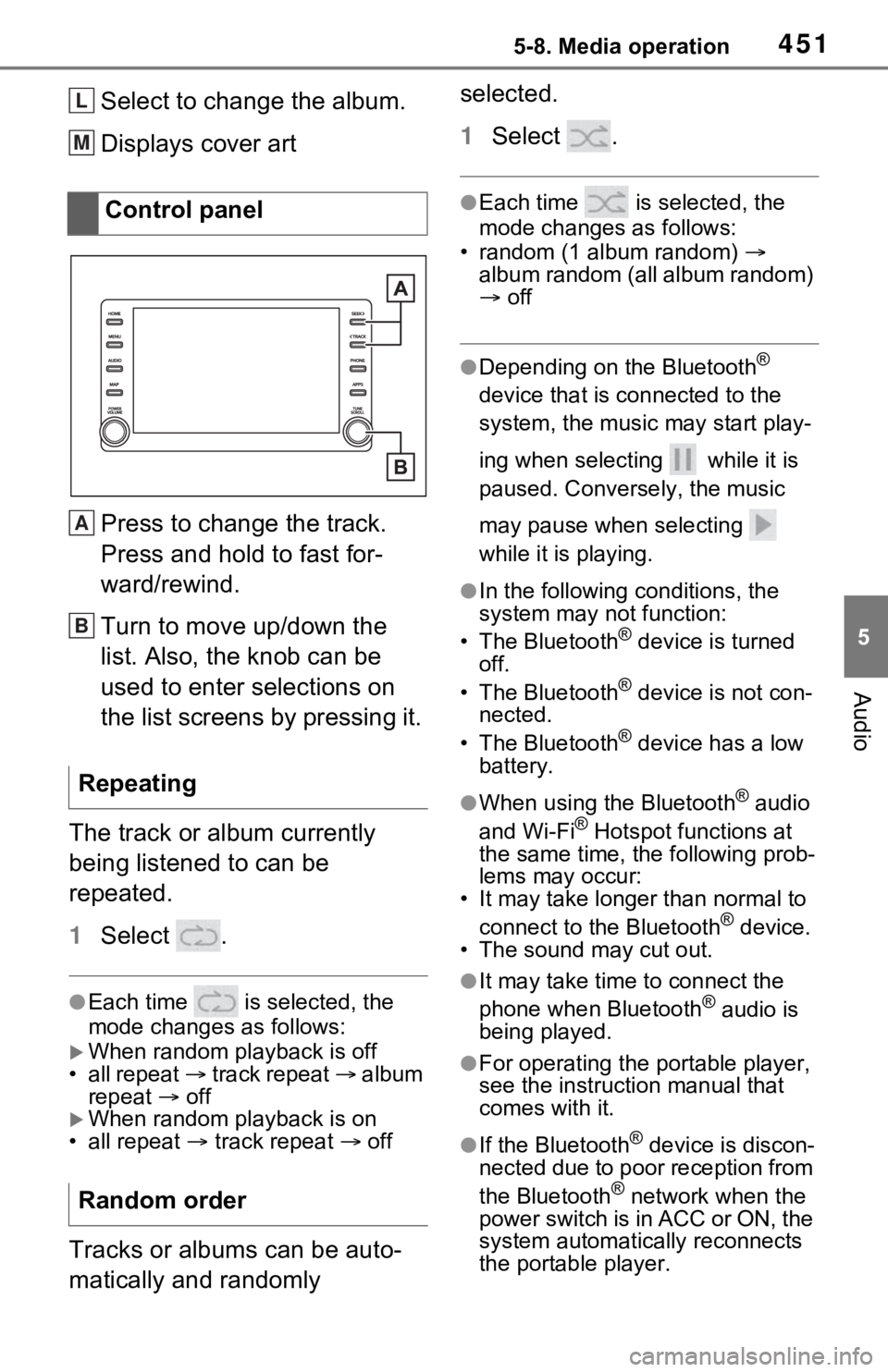 TOYOTA RAV4 HYBRID 2021  Owners Manual 4515-8. Media operation
5
Audio
Select to change the album.
Displays cover art
Press to change the track.
Press and hold to fast for-
ward/rewind.
Turn to move up/down the 
list. Also, the knob can be