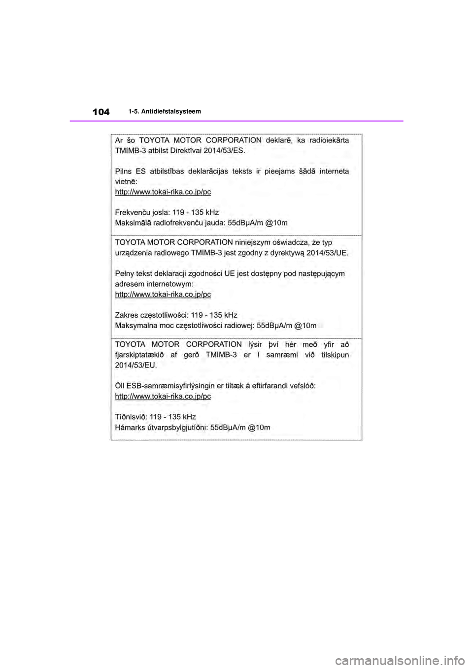 TOYOTA RAV4 HYBRID 2021  Instructieboekje (in Dutch) 1041-5. Antidiefstalsysteem
pM_RAV4-HV_OM_OM42D32E_(EE).book  Page 104  Wednesday, July 29, 2020  9:01 AM 