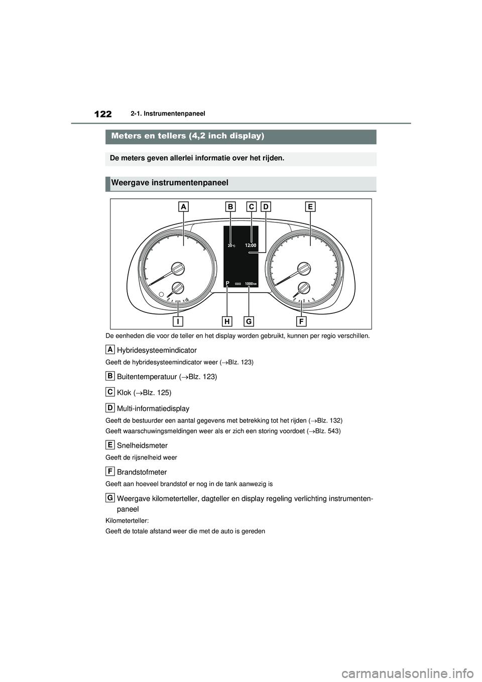 TOYOTA RAV4 HYBRID 2021 Instructieboekje (in Dutch) 1222-1. Instrumentenpaneel
De eenheden die voor de teller en het display worden gebruikt, kunnen per regio verschillen.
Hybridesysteemindicator
Geeft de hybridesysteemindicator weer ( Blz. 123)
Bui TOYOTA RAV4 HYBRID 2021 Instructieboekje (in Dutch) 1222-1. Instrumentenpaneel
De eenheden die voor de teller en het display worden gebruikt, kunnen per regio verschillen.
Hybridesysteemindicator
Geeft de hybridesysteemindicator weer ( Blz. 123)
Bui