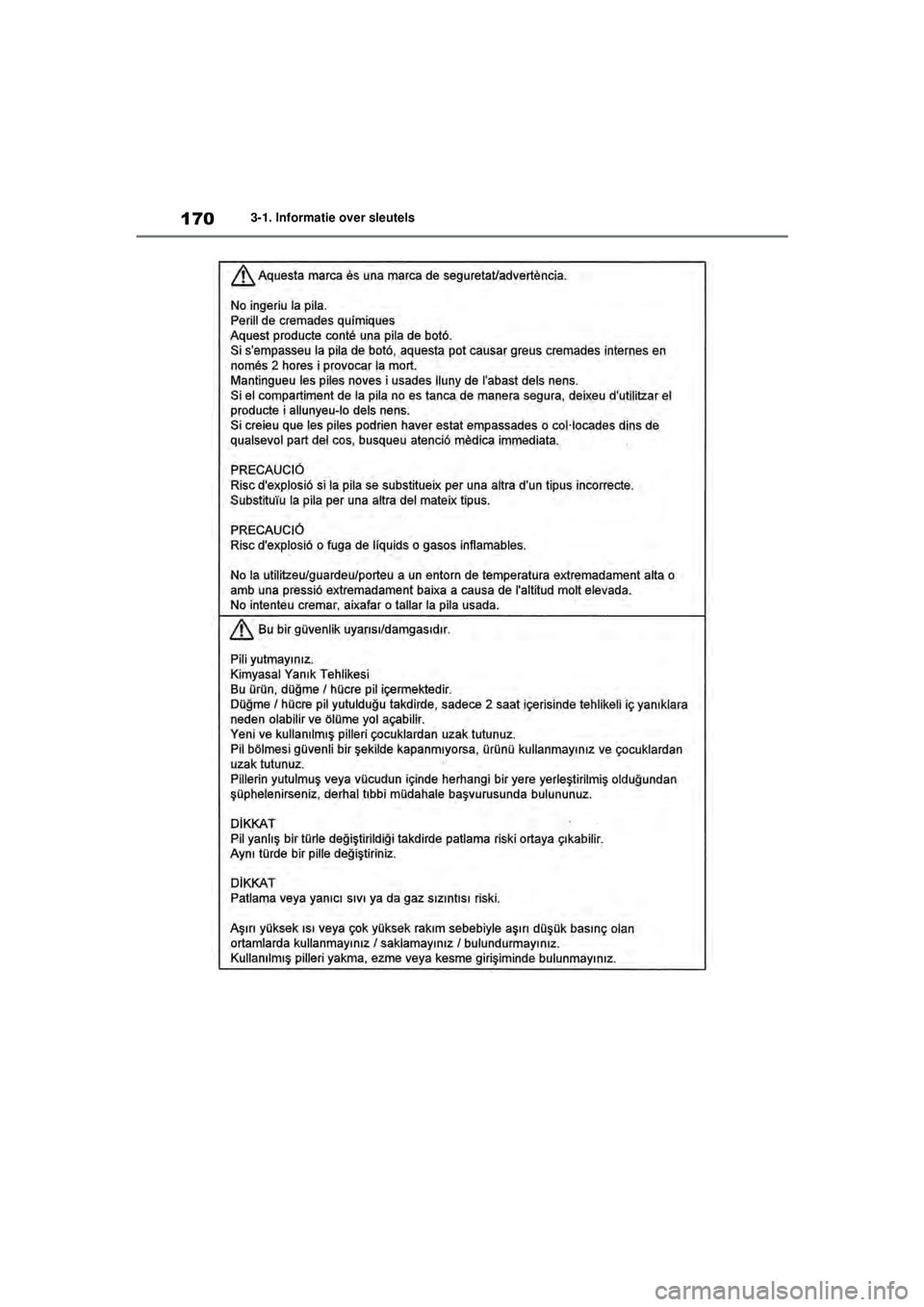 TOYOTA RAV4 HYBRID 2021 Instructieboekje (in Dutch) 1703-1. Informatie over sleutels
pM_RAV4-HV_OM_OM42D32E_(EE).book Page 170 Wednesday, July 29, 2020 9:01 AM TOYOTA RAV4 HYBRID 2021 Instructieboekje (in Dutch) 1703-1. Informatie over sleutels
pM_RAV4-HV_OM_OM42D32E_(EE).book Page 170 Wednesday, July 29, 2020 9:01 AM