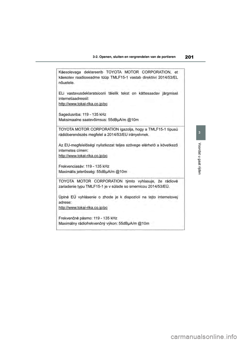 TOYOTA RAV4 HYBRID 2021  Instructieboekje (in Dutch) 201
3
3-2. Openen, sluiten en vergrendelen van de portieren
Voordat u gaat rijden
pM_RAV4-HV_OM_OM42D32E_(EE).book  Page 
201  Wednesday, July 29, 2020  9:01 AM 