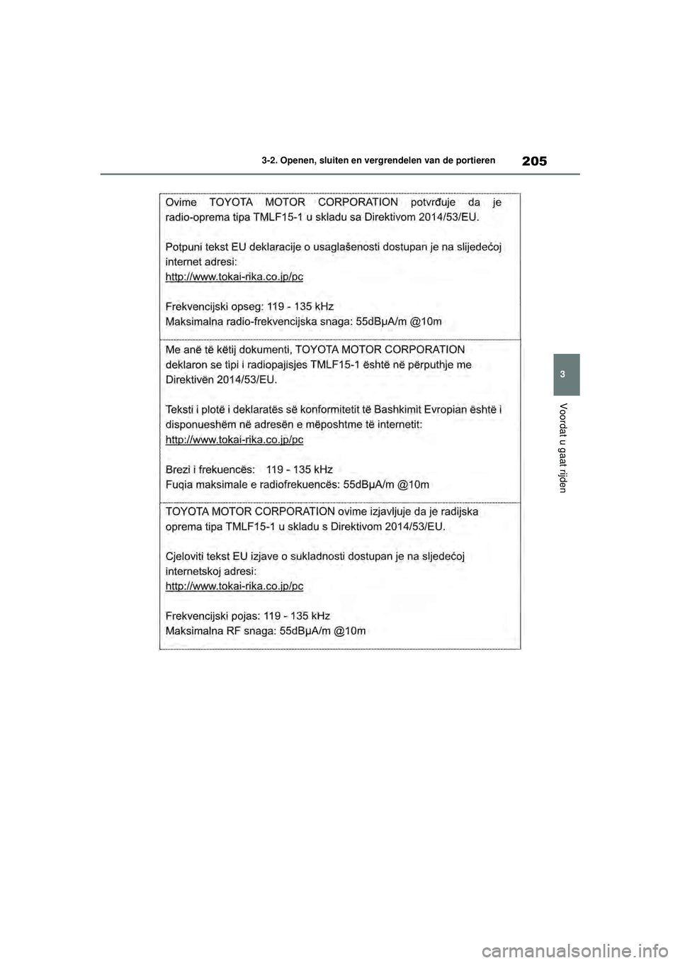 TOYOTA RAV4 HYBRID 2021  Instructieboekje (in Dutch) 205
3
3-2. Openen, sluiten en vergrendelen van de portieren
Voordat u gaat rijden
pM_RAV4-HV_OM_OM42D32E_(EE).book  Page 
205  Wednesday, July 29, 2020  9:01 AM 