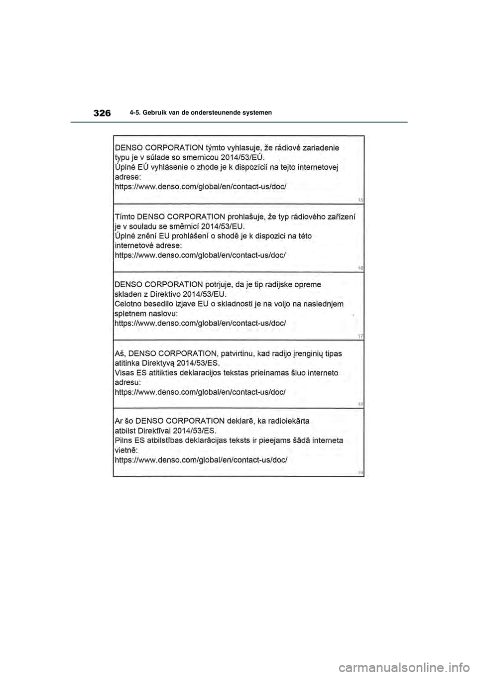 TOYOTA RAV4 HYBRID 2021 Instructieboekje (in Dutch) 3264-5. Gebruik van de ondersteunende systemen
pM_RAV4-HV_OM_OM42D32E_(EE).book Page 326 Wednesday, July 29, 2020 9:01 AM TOYOTA RAV4 HYBRID 2021 Instructieboekje (in Dutch) 3264-5. Gebruik van de ondersteunende systemen
pM_RAV4-HV_OM_OM42D32E_(EE).book Page 326 Wednesday, July 29, 2020 9:01 AM