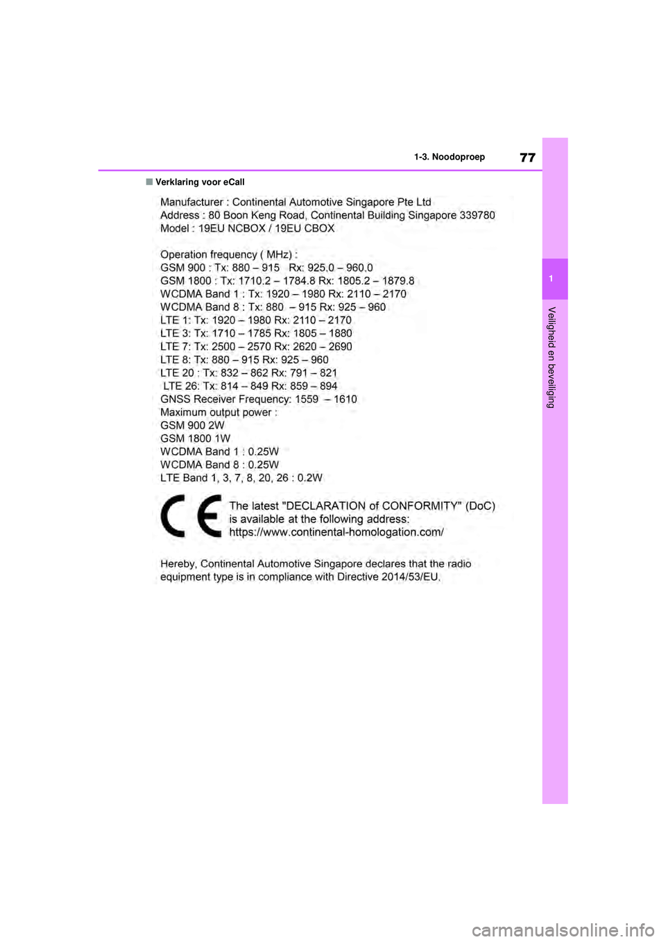 TOYOTA RAV4 HYBRID 2021 Instructieboekje (in Dutch) 77
1
1-3. Noodoproep
Veiligheid en beveiliging
■Verklaring voor eCall
pM_RAV4-HV_OM_OM42D32E_(EE).book Page
77 Wednesday, July 29, 2020 9:01 AM TOYOTA RAV4 HYBRID 2021 Instructieboekje (in Dutch) 77
1
1-3. Noodoproep
Veiligheid en beveiliging
■Verklaring voor eCall
pM_RAV4-HV_OM_OM42D32E_(EE).book Page
77 Wednesday, July 29, 2020 9:01 AM