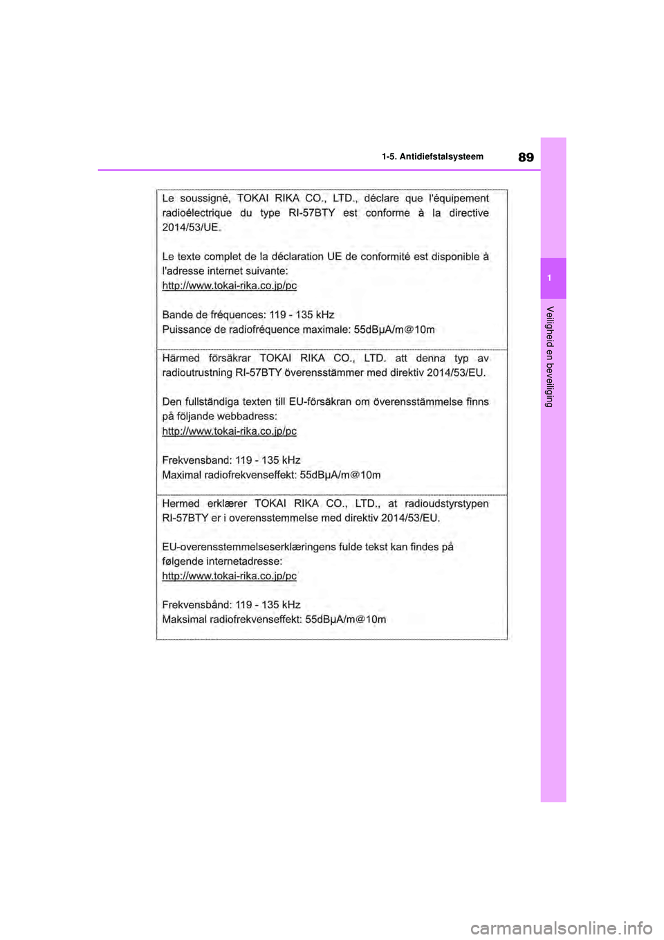 TOYOTA RAV4 HYBRID 2021 Instructieboekje (in Dutch) 89
1
1-5. Antidiefstalsysteem
Veiligheid en beveiliging
pM_RAV4-HV_OM_OM42D32E_(EE).book Page
89 Wednesday, July 29, 2020 9:01 AM TOYOTA RAV4 HYBRID 2021 Instructieboekje (in Dutch) 89
1
1-5. Antidiefstalsysteem
Veiligheid en beveiliging
pM_RAV4-HV_OM_OM42D32E_(EE).book Page
89 Wednesday, July 29, 2020 9:01 AM