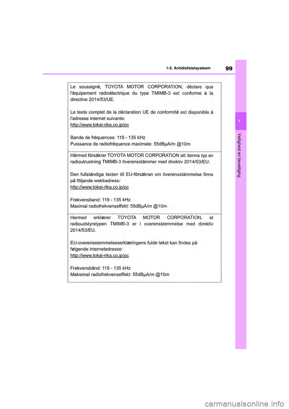 TOYOTA RAV4 HYBRID 2021 Instructieboekje (in Dutch) 99
1
1-5. Antidiefstalsysteem
Veiligheid en beveiliging
pM_RAV4-HV_OM_OM42D32E_(EE).book Page
99 Wednesday, July 29, 2020 9:01 AM TOYOTA RAV4 HYBRID 2021 Instructieboekje (in Dutch) 99
1
1-5. Antidiefstalsysteem
Veiligheid en beveiliging
pM_RAV4-HV_OM_OM42D32E_(EE).book Page
99 Wednesday, July 29, 2020 9:01 AM