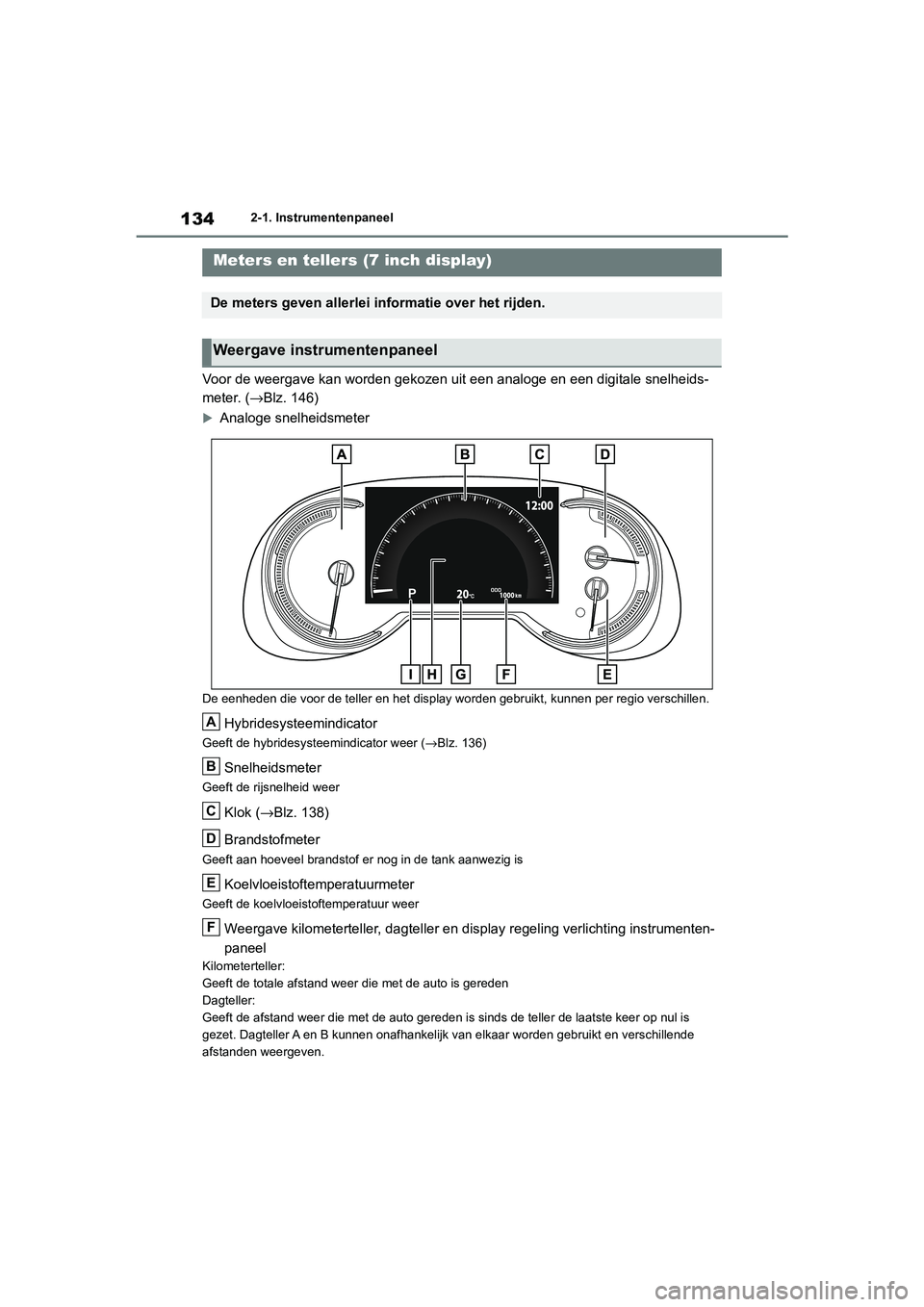 TOYOTA RAV4 HYBRID 2020 Instructieboekje (in Dutch) 1342-1. Instrumentenpaneel
Voor de weergave kan worden gekozen uit een analoge en een digitale snelheids-
meter. ( →Blz. 146)
Analoge snelheidsmeter
De eenheden die voor de teller en het display TOYOTA RAV4 HYBRID 2020 Instructieboekje (in Dutch) 1342-1. Instrumentenpaneel
Voor de weergave kan worden gekozen uit een analoge en een digitale snelheids-
meter. ( →Blz. 146)
Analoge snelheidsmeter
De eenheden die voor de teller en het display