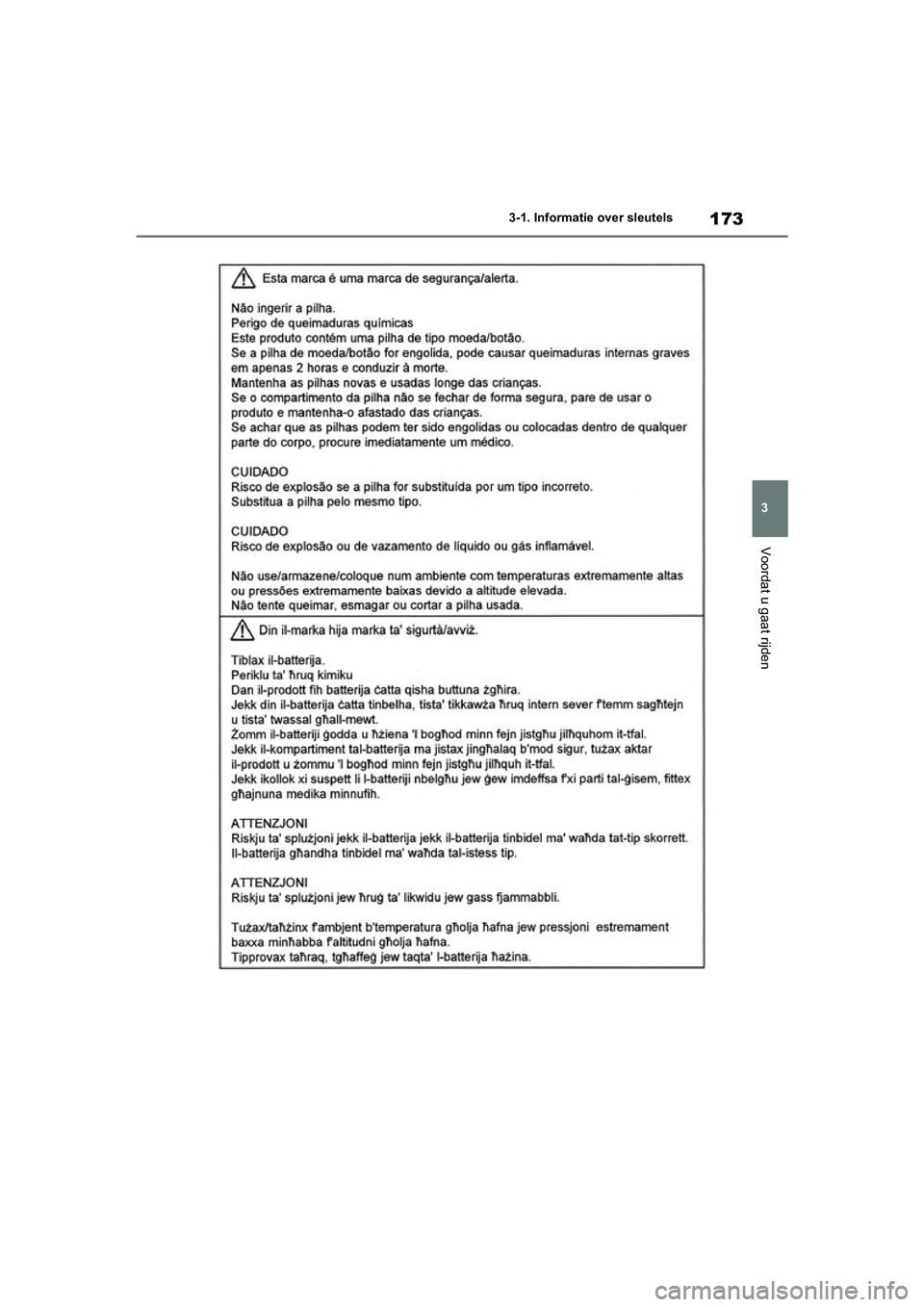 TOYOTA RAV4 HYBRID 2020  Instructieboekje (in Dutch) 173
3
3-1. Informatie over sleutels
Voordat u gaat rijden
pM_RAV4-HV_OM_OM42C86E_(EE).boo
k  Page 173  Wednesday, October 9, 2019  11:15 AM 