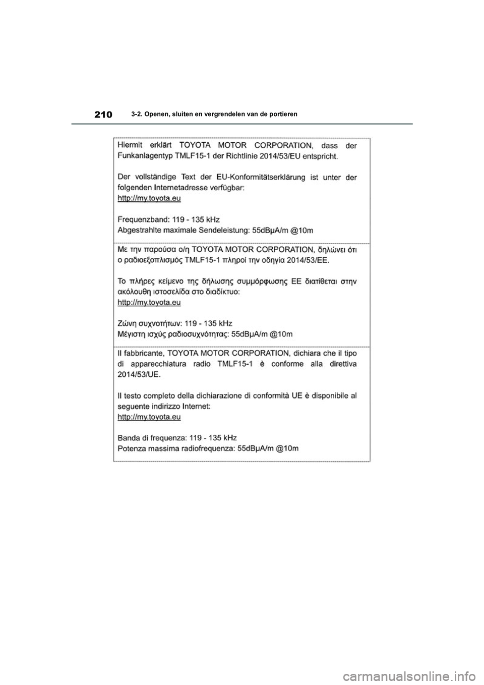 TOYOTA RAV4 HYBRID 2020  Instructieboekje (in Dutch) 2103-2. Openen, sluiten en vergrendelen van de portieren
pM_RAV4-HV_OM_OM42C86E_(EE).book  Page 210  Wednesday, October 9, 2019  11:15 AM 