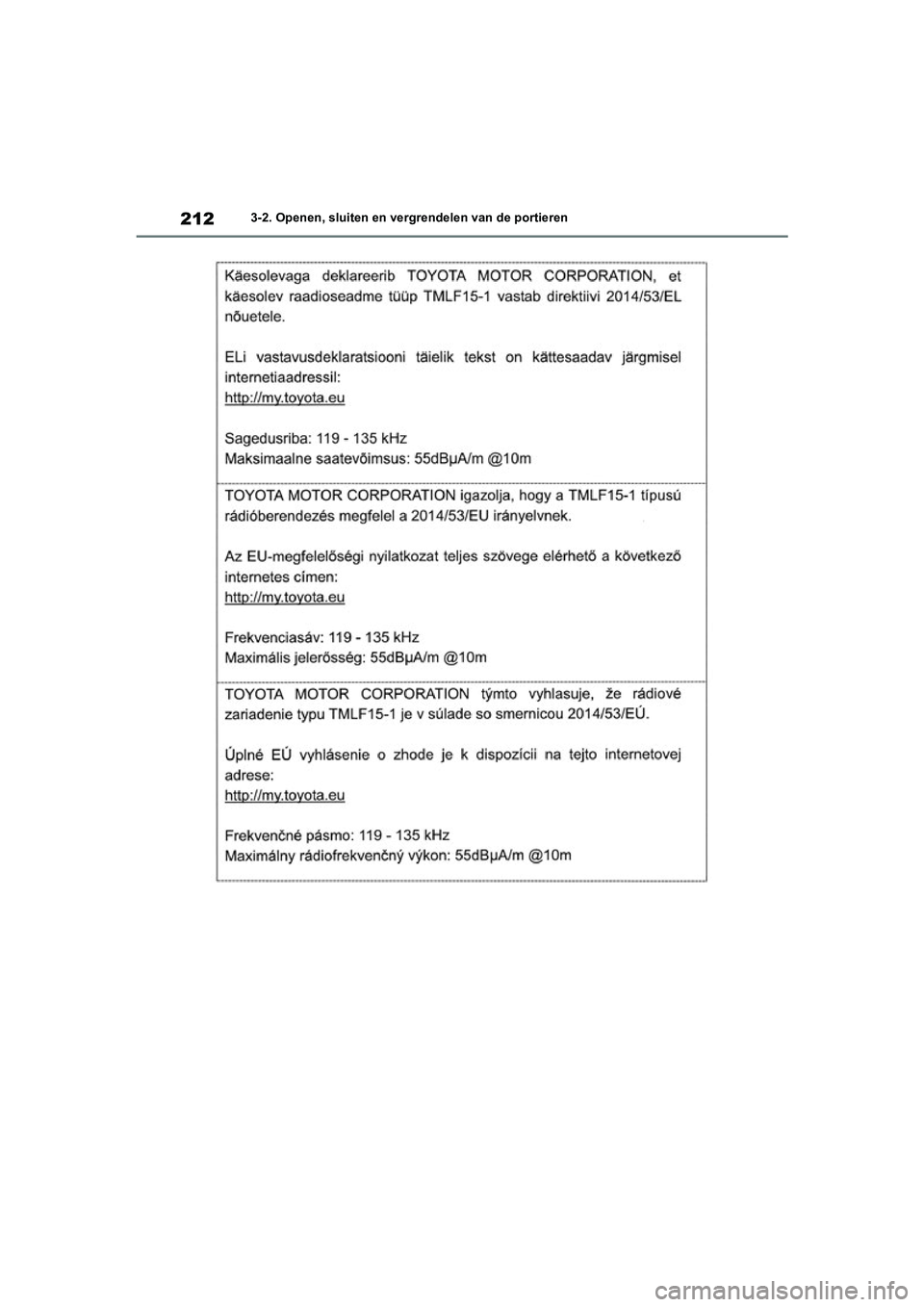TOYOTA RAV4 HYBRID 2020  Instructieboekje (in Dutch) 2123-2. Openen, sluiten en vergrendelen van de portieren
pM_RAV4-HV_OM_OM42C86E_(EE).book  Page 212  Wednesday, October 9, 2019  11:15 AM 