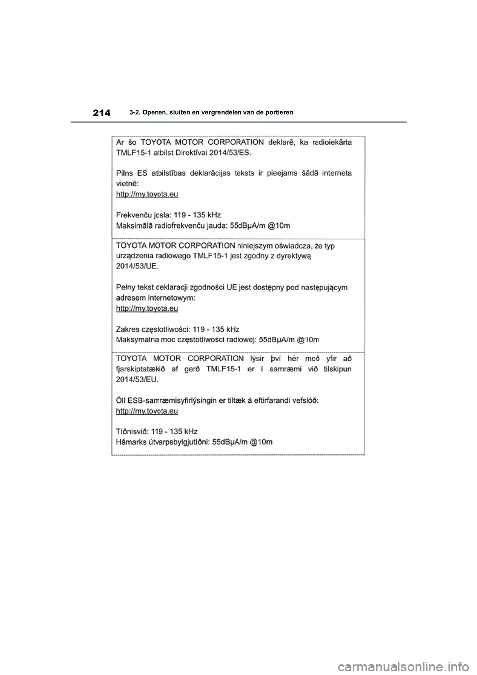 TOYOTA RAV4 HYBRID 2020  Instructieboekje (in Dutch) 2143-2. Openen, sluiten en vergrendelen van de portieren
pM_RAV4-HV_OM_OM42C86E_(EE).book  Page 214  Wednesday, October 9, 2019  11:15 AM 