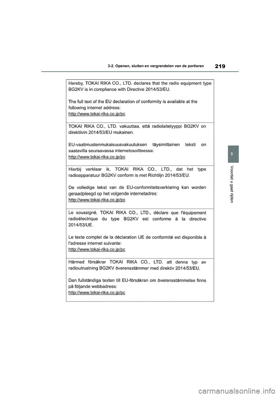 TOYOTA RAV4 HYBRID 2020  Instructieboekje (in Dutch) 219
3
3-2. Openen, sluiten en vergrendelen van de portieren
Voordat u gaat rijden
pM_RAV4-HV_OM_OM42C86E_(EE).boo
k  Page 219  Wednesday, October 9, 2019  11:15 AM 