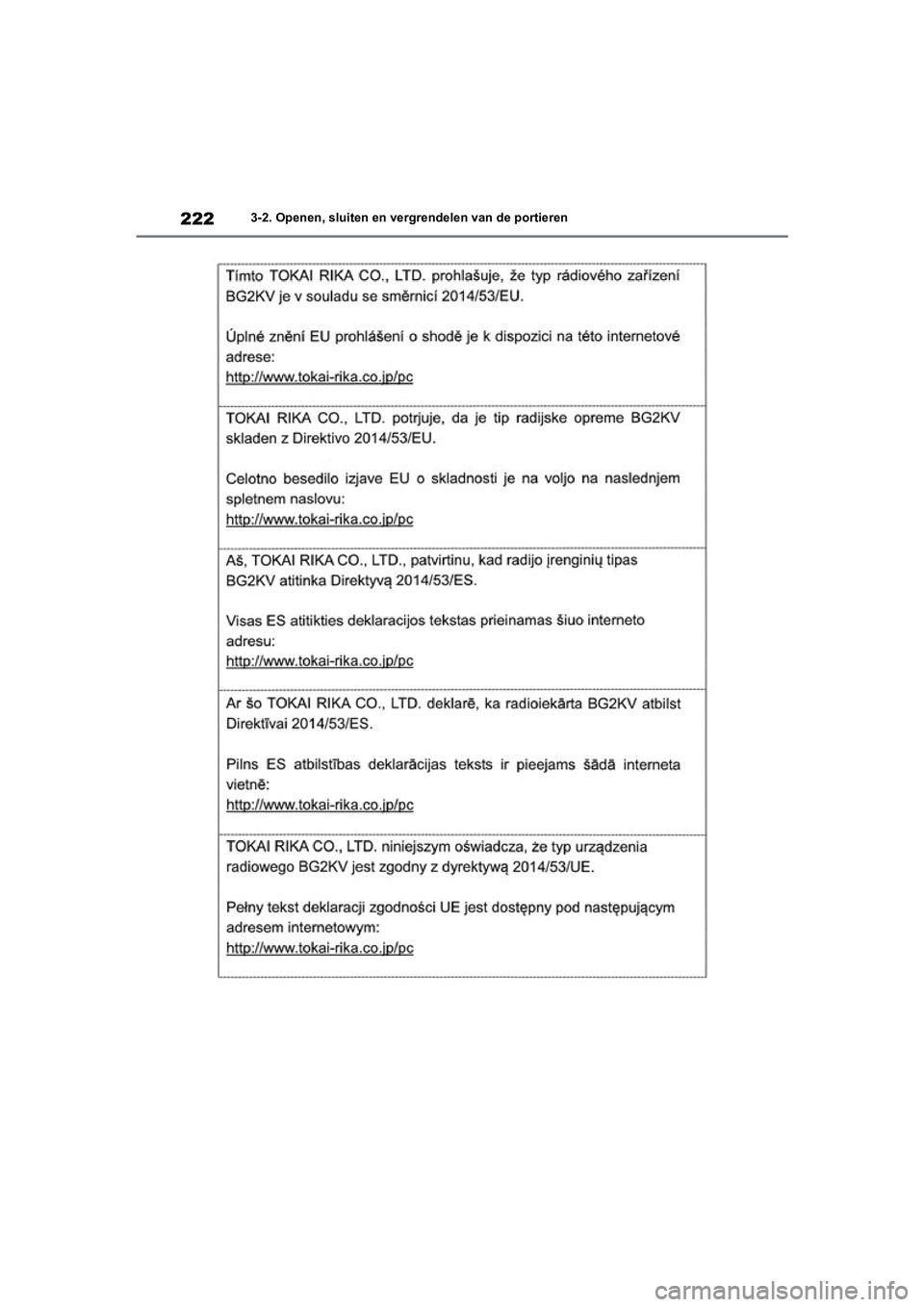TOYOTA RAV4 HYBRID 2020  Instructieboekje (in Dutch) 2223-2. Openen, sluiten en vergrendelen van de portieren
pM_RAV4-HV_OM_OM42C86E_(EE).book  Page 222  Wednesday, October 9, 2019  11:15 AM 