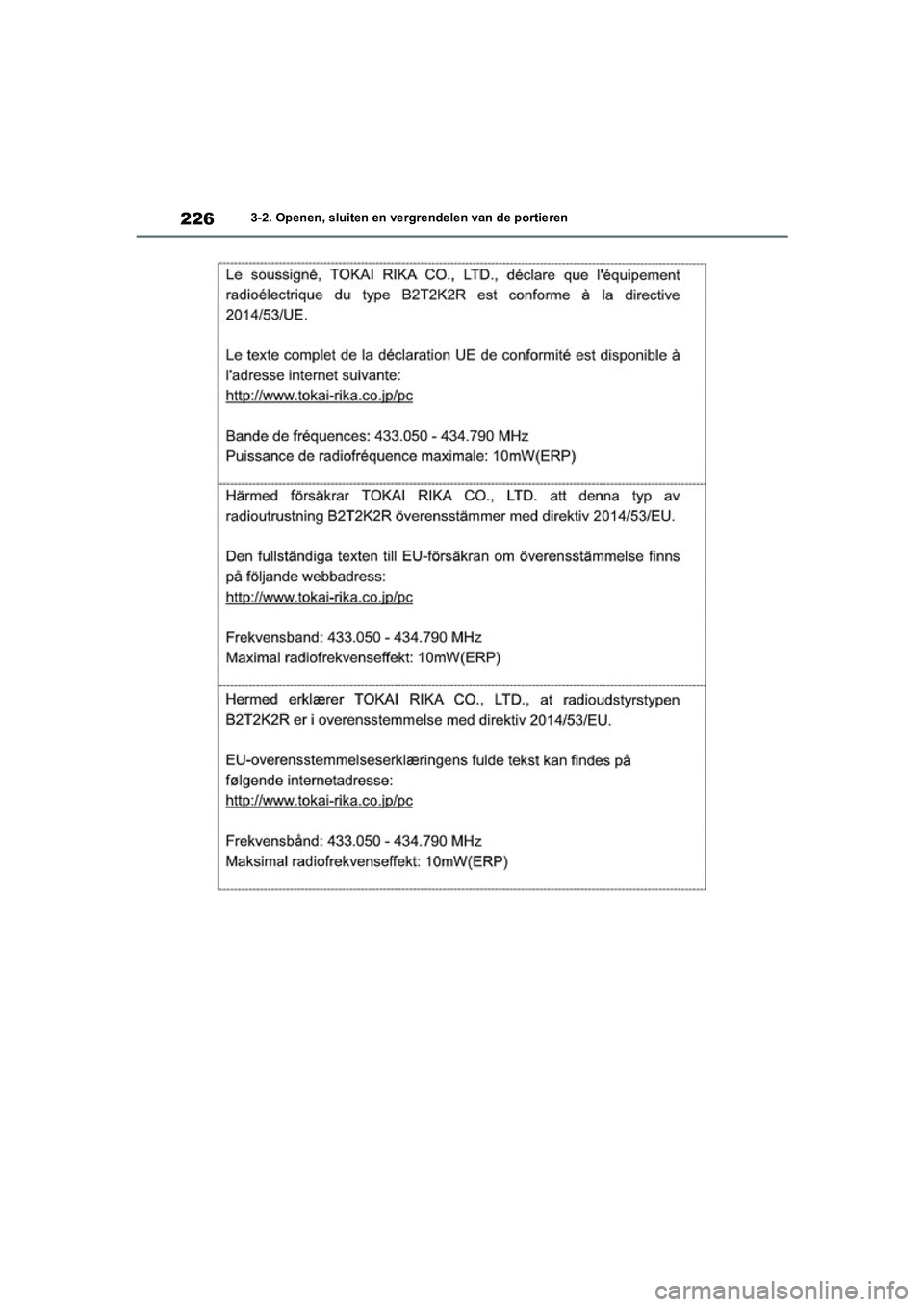 TOYOTA RAV4 HYBRID 2020  Instructieboekje (in Dutch) 2263-2. Openen, sluiten en vergrendelen van de portieren
pM_RAV4-HV_OM_OM42C86E_(EE).book  Page 226  Wednesday, October 9, 2019  11:15 AM 