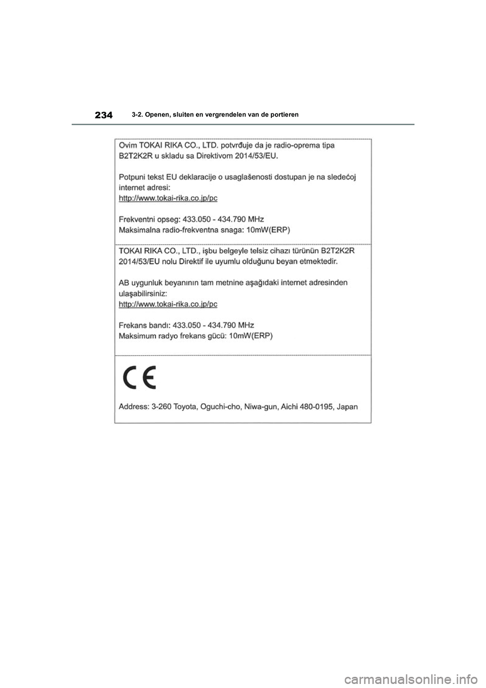 TOYOTA RAV4 HYBRID 2020  Instructieboekje (in Dutch) 2343-2. Openen, sluiten en vergrendelen van de portieren
pM_RAV4-HV_OM_OM42C86E_(EE).book  Page 234  Wednesday, October 9, 2019  11:15 AM 