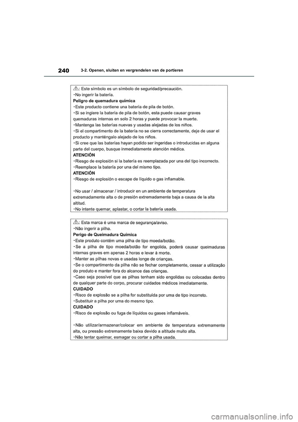 TOYOTA RAV4 HYBRID 2020  Instructieboekje (in Dutch) 2403-2. Openen, sluiten en vergrendelen van de portieren
pM_RAV4-HV_OM_OM42C86E_(EE).book  Page 240  Wednesday, October 9, 2019  11:15 AM 
