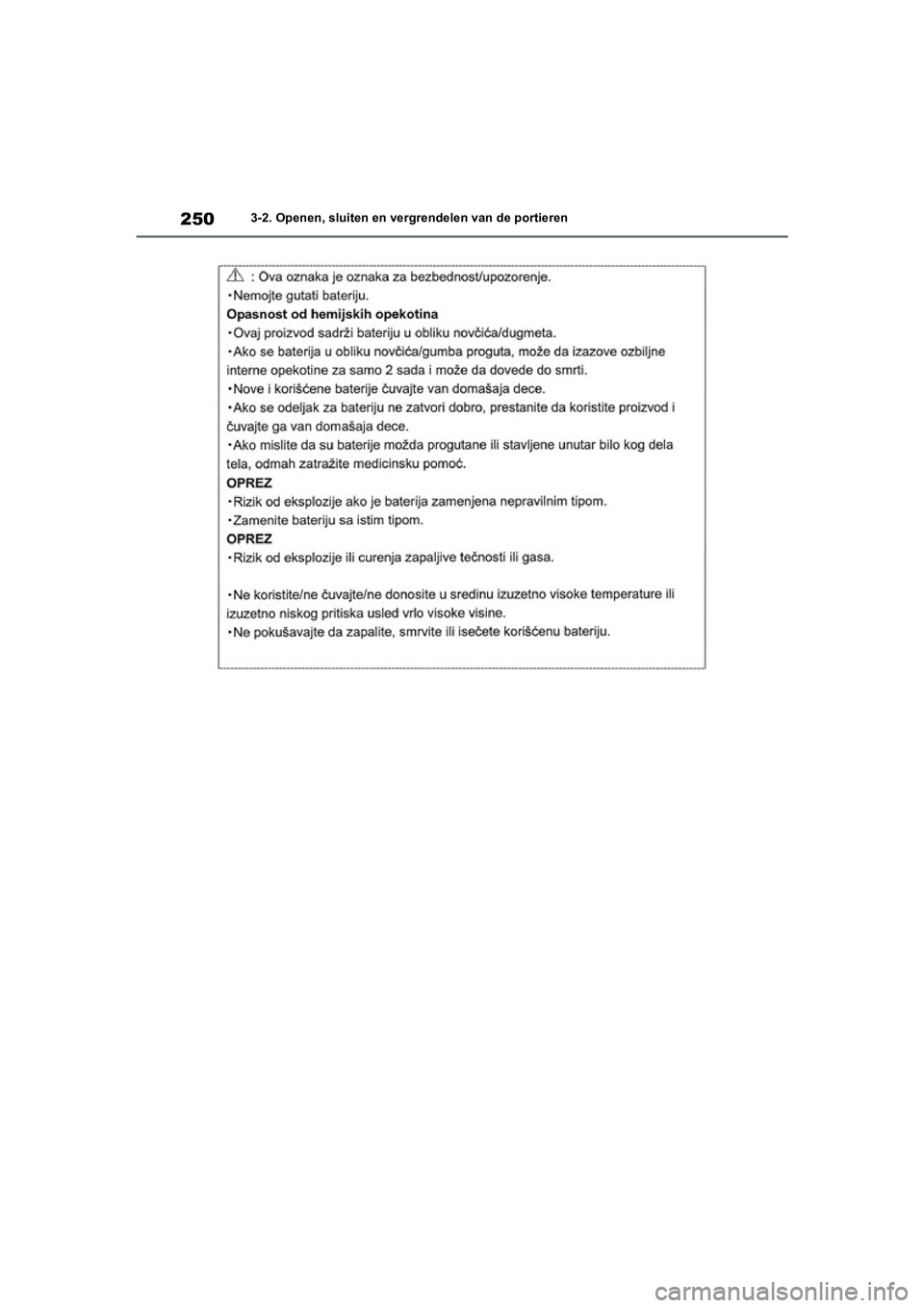 TOYOTA RAV4 HYBRID 2020 Instructieboekje (in Dutch) 2503-2. Openen, sluiten en vergrendelen van de portieren
pM_RAV4-HV_OM_OM42C86E_(EE).book Page 250 Wednesday, October 9, 2019 11:15 AM TOYOTA RAV4 HYBRID 2020 Instructieboekje (in Dutch) 2503-2. Openen, sluiten en vergrendelen van de portieren
pM_RAV4-HV_OM_OM42C86E_(EE).book Page 250 Wednesday, October 9, 2019 11:15 AM