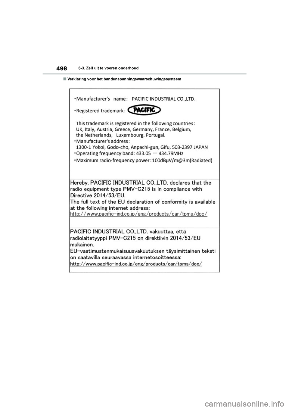 TOYOTA RAV4 HYBRID 2020  Instructieboekje (in Dutch) 4986-3. Zelf uit te voeren onderhoud
■Verklaring voor het bandenspanningswaarschuwingssysteem
pM_RAV4-HV_OM_OM42C86E_(EE).book  Page 498  Wednesday, October 9, 2019  11:15 AM 