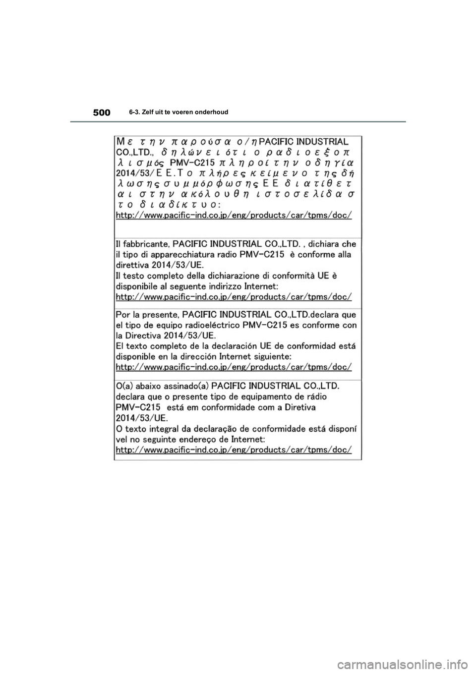TOYOTA RAV4 HYBRID 2020 Instructieboekje (in Dutch) 5006-3. Zelf uit te voeren onderhoud
pM_RAV4-HV_OM_OM42C86E_(EE).book Page 500 Wednesday, October 9, 2019 11:15 AM TOYOTA RAV4 HYBRID 2020 Instructieboekje (in Dutch) 5006-3. Zelf uit te voeren onderhoud
pM_RAV4-HV_OM_OM42C86E_(EE).book Page 500 Wednesday, October 9, 2019 11:15 AM