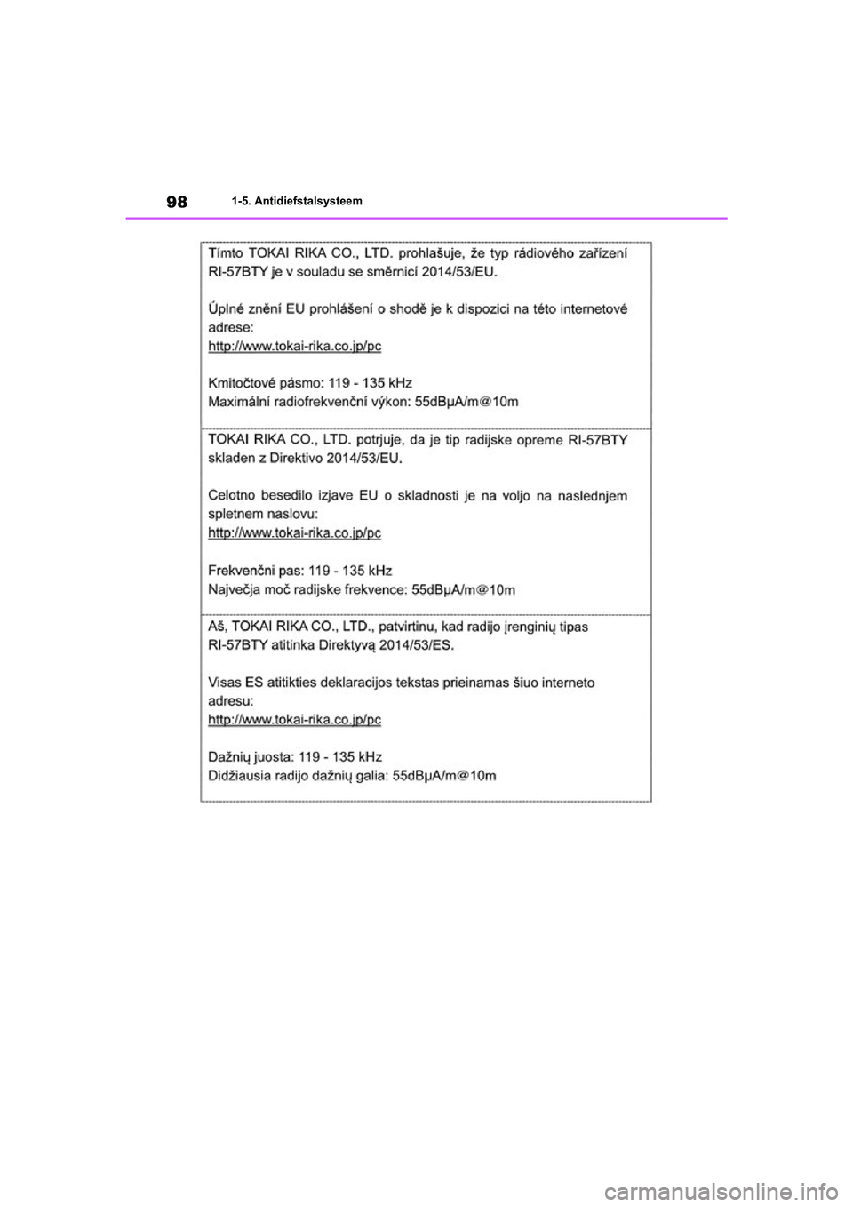 TOYOTA RAV4 HYBRID 2020  Instructieboekje (in Dutch) 981-5. Antidiefstalsysteem
pM_RAV4-HV_OM_OM42C86E_(EE).book  Page 98  Wednesday, October 9, 2019  11:15 AM 
